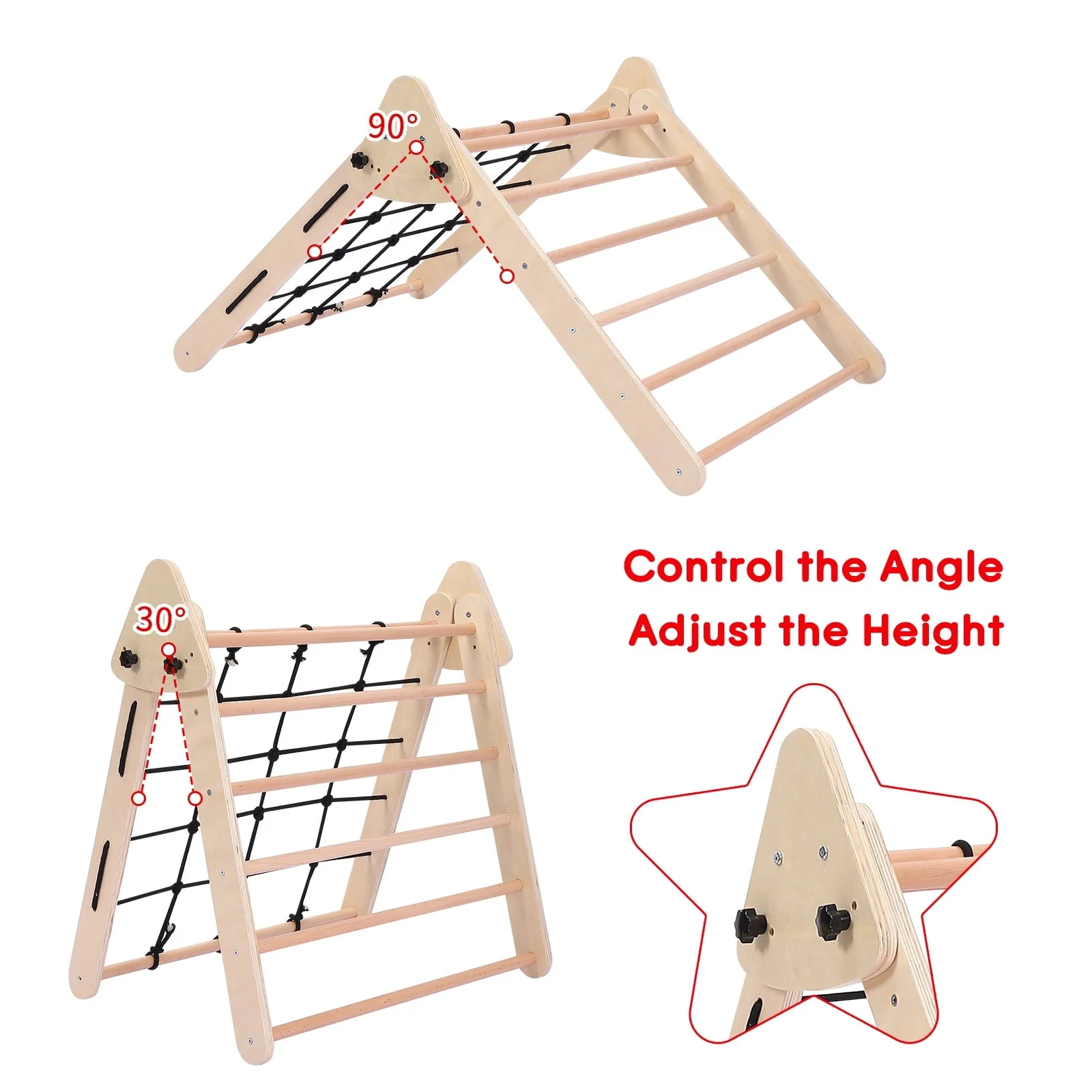Toddler Indoor Gym Playset 2-in-1 Wooden Climbing Toys Triangle Folding Climbing for Climbing Sliding for Boys and Girls - Image 8