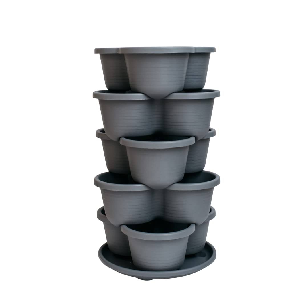 GreenThings 5-Tier Stacking Strawberry Planter, Architectural Design Vertical Garden Planter with Irrigation, Herb Planter for Strawberry Plants,