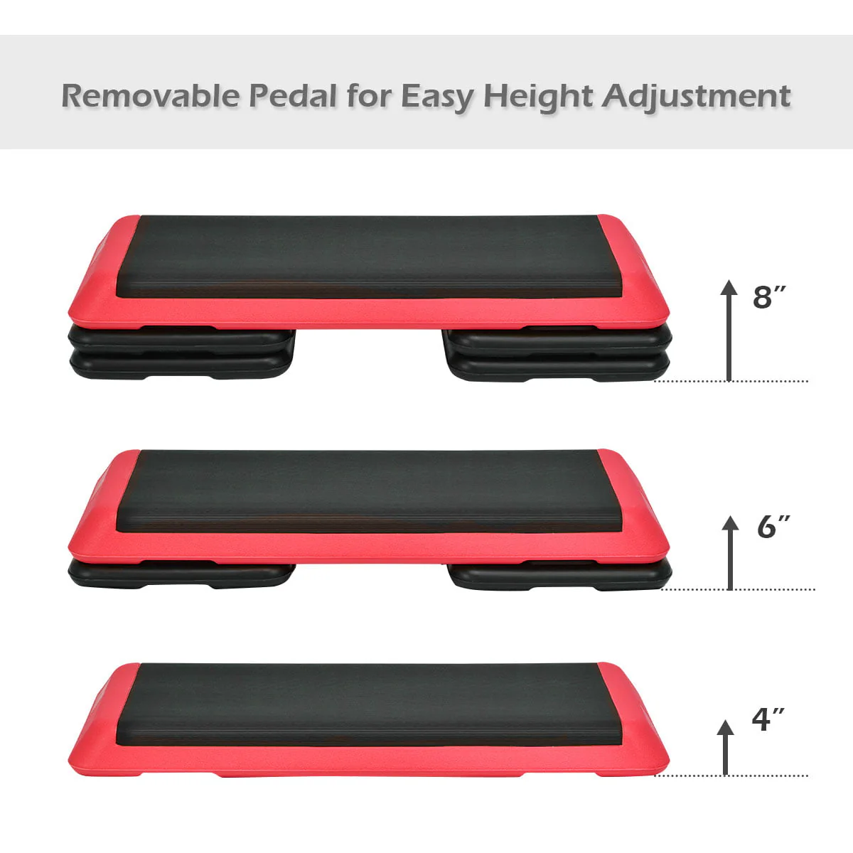 Costway Fitness Aerobic Step 43'' Cardio Adjust 4'' - 6'' - 8'' Exercise Stepper W/Risers Red
