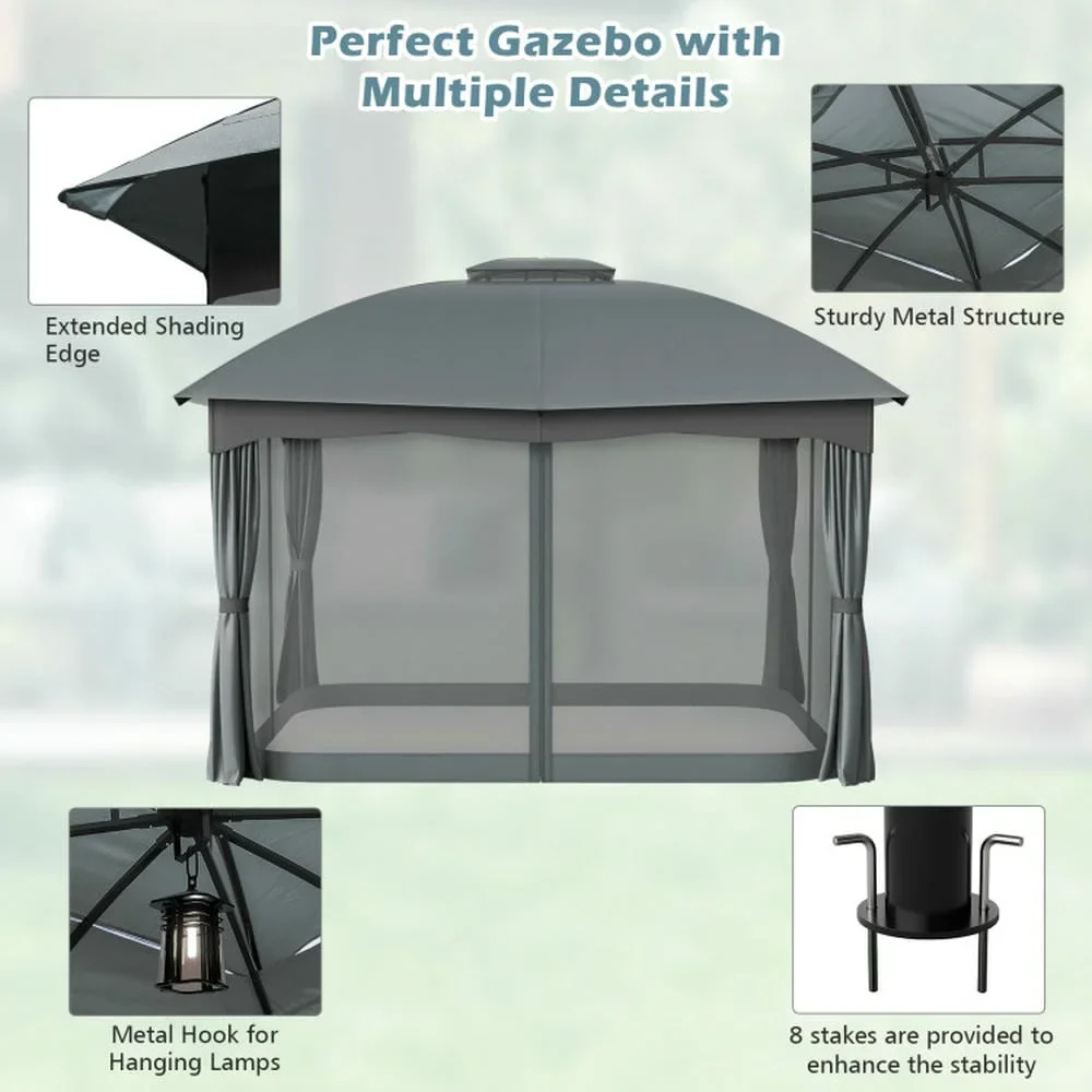 GVN Patio Garden Pergola, Pergola Canopy,12 x 10 Feet Canopy Double Vented Heavy Duty Steel Gazebo-Gray