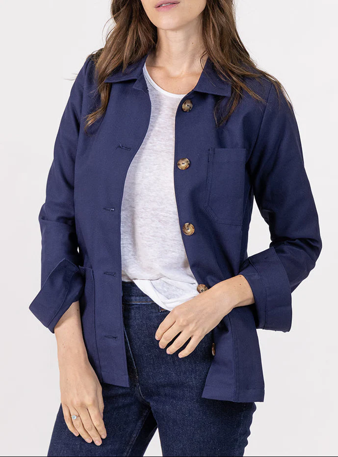 Veste femme style veste de travail bleu marine