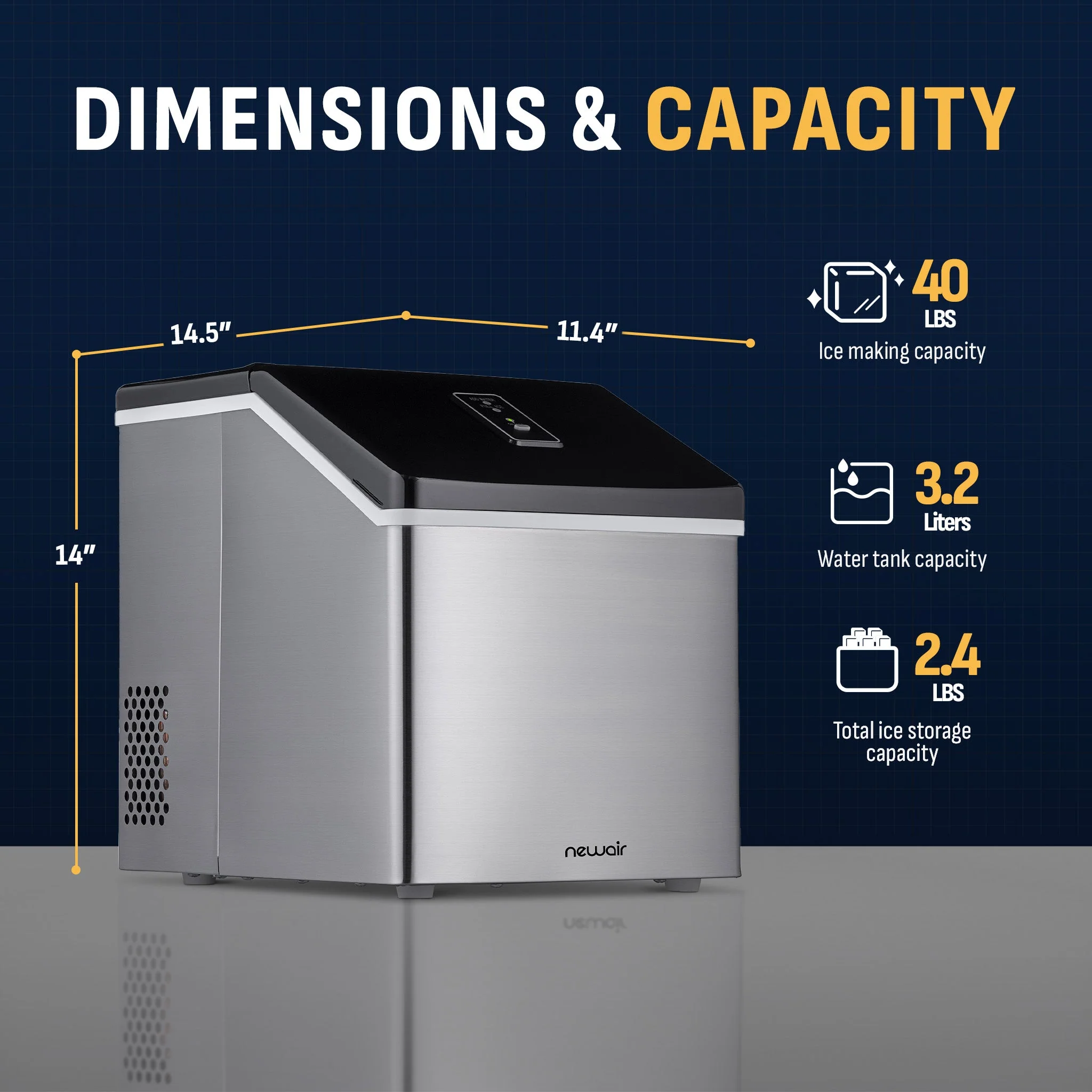 Newair Countertop Ice Maker. Clear Ice, 40 lbs/day - Stainless Steel