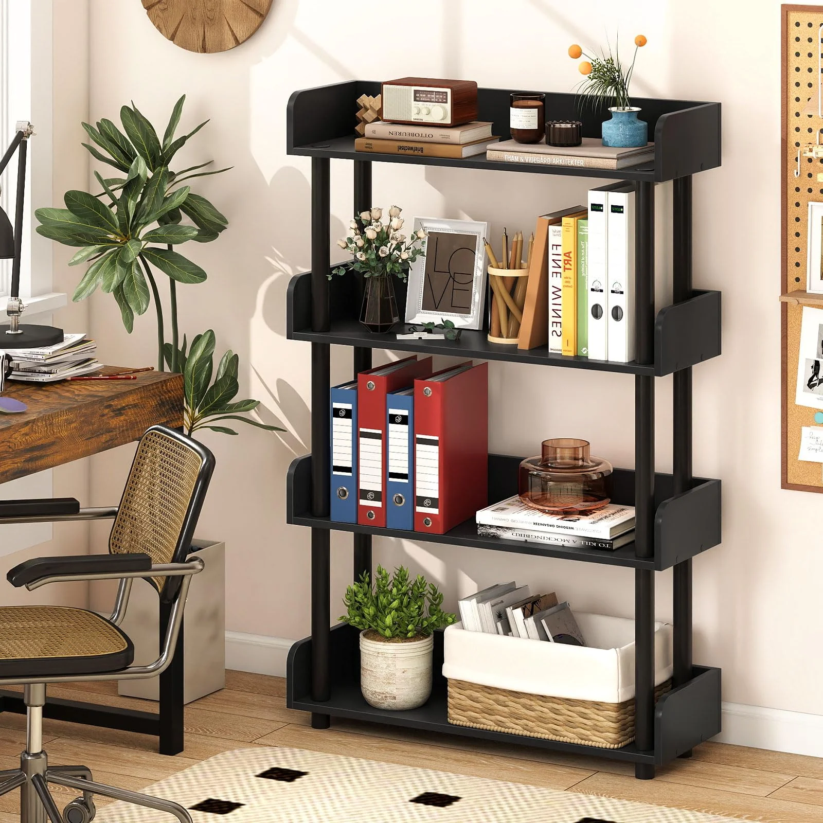 Tangkula 4-Tier Bookshelf Freestanding Bookcase with Anti-Tipping Kit