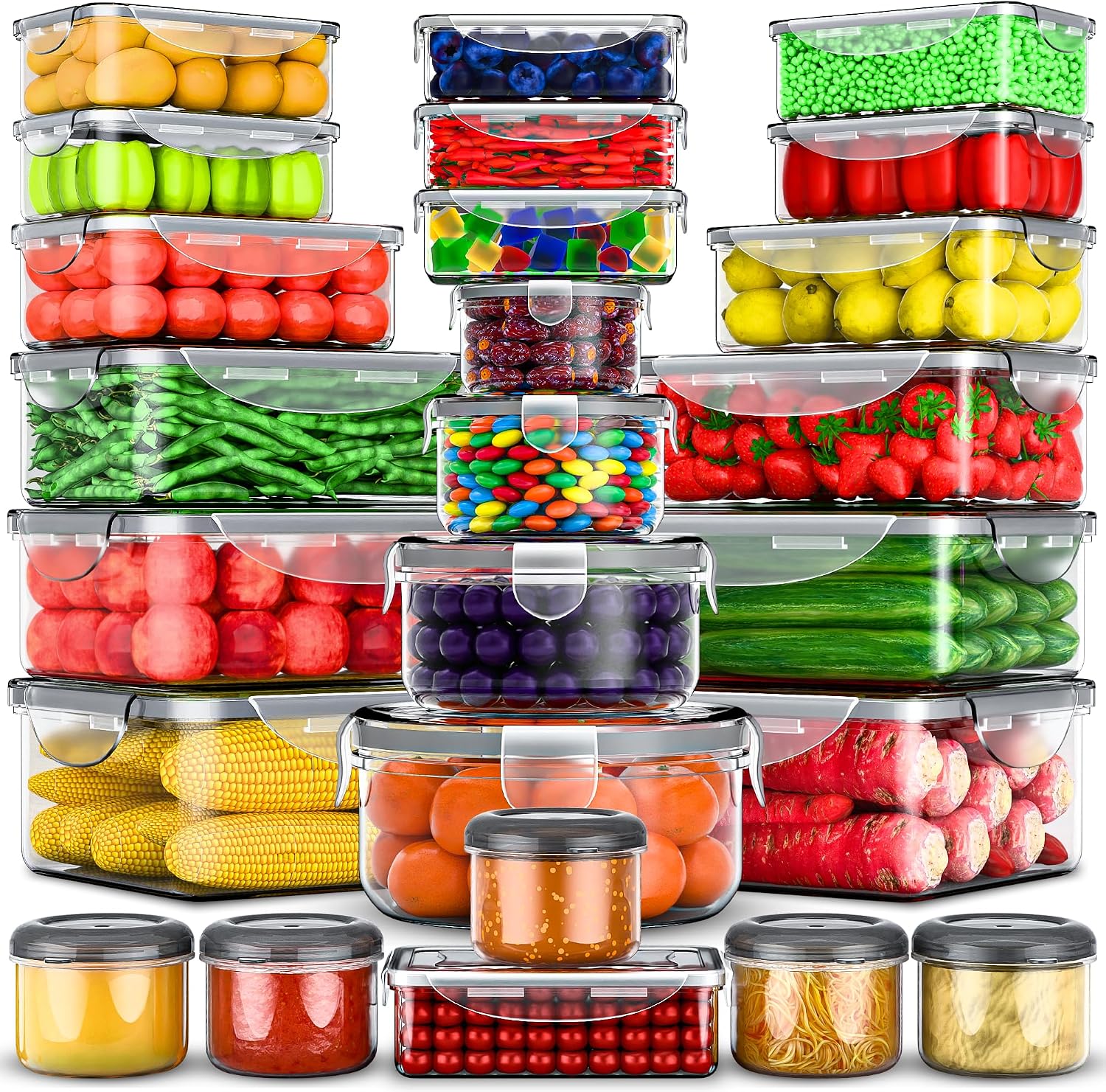 RockBerry 50 Pcs Large Food Storage Containers with Airtight Lids-85 OZ to small Containers-Total 526OZ Stackable Kitchen Set -BPA Free Leak proof containers- Freezer Microwave safe