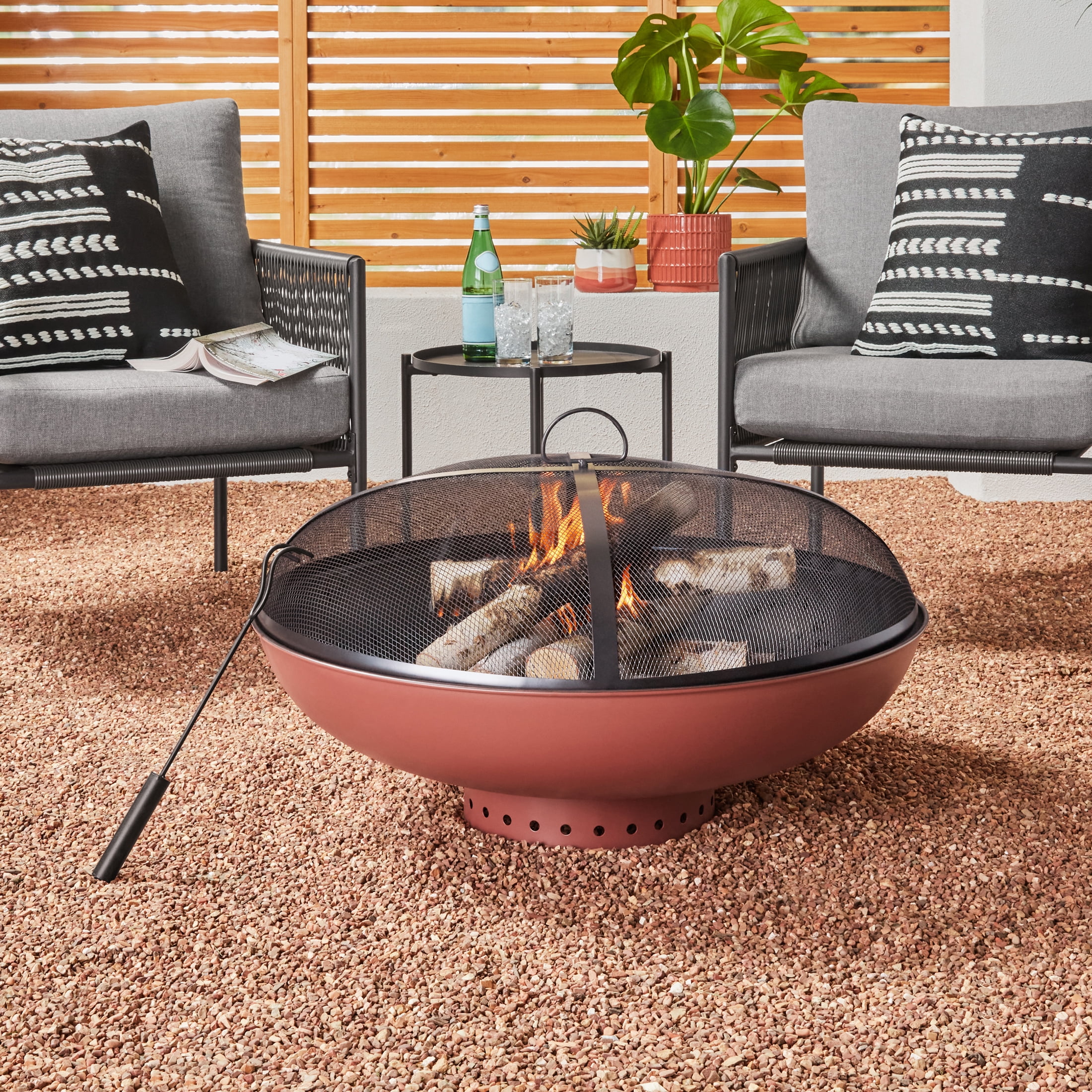 Mainstays 32" Round Terra-Cotta  Black High-Resistance Finish Steel Fire Pit