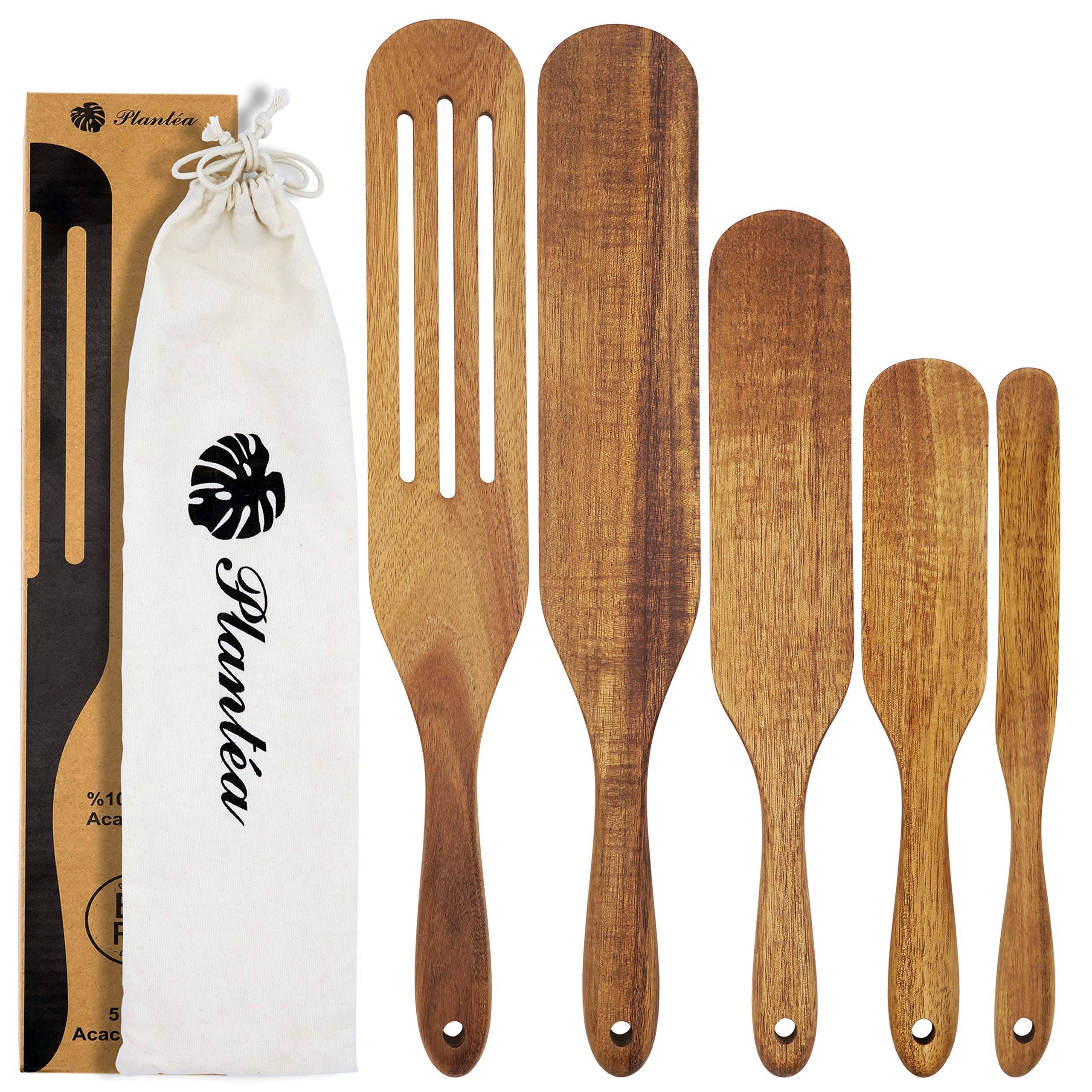 As Seen On TV, Spurtles Kitchen Tools Wooden, Plant��a Handmade Wooden Spoons for Cooking, Heat Resistant Wooden Spurtle Set Cooking Utensil for