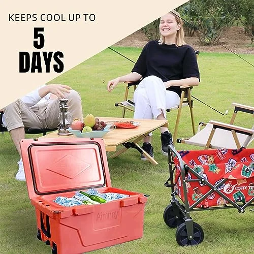 Portable Cooler 65 Quart Ultra - Light Wheeled Hard Cooler Insulated Portable Ice Chest Box with Wheels, Large Leakproof Camping Cooler for Beach, Camping, Picnic, Fishing, Boat, Barbecue