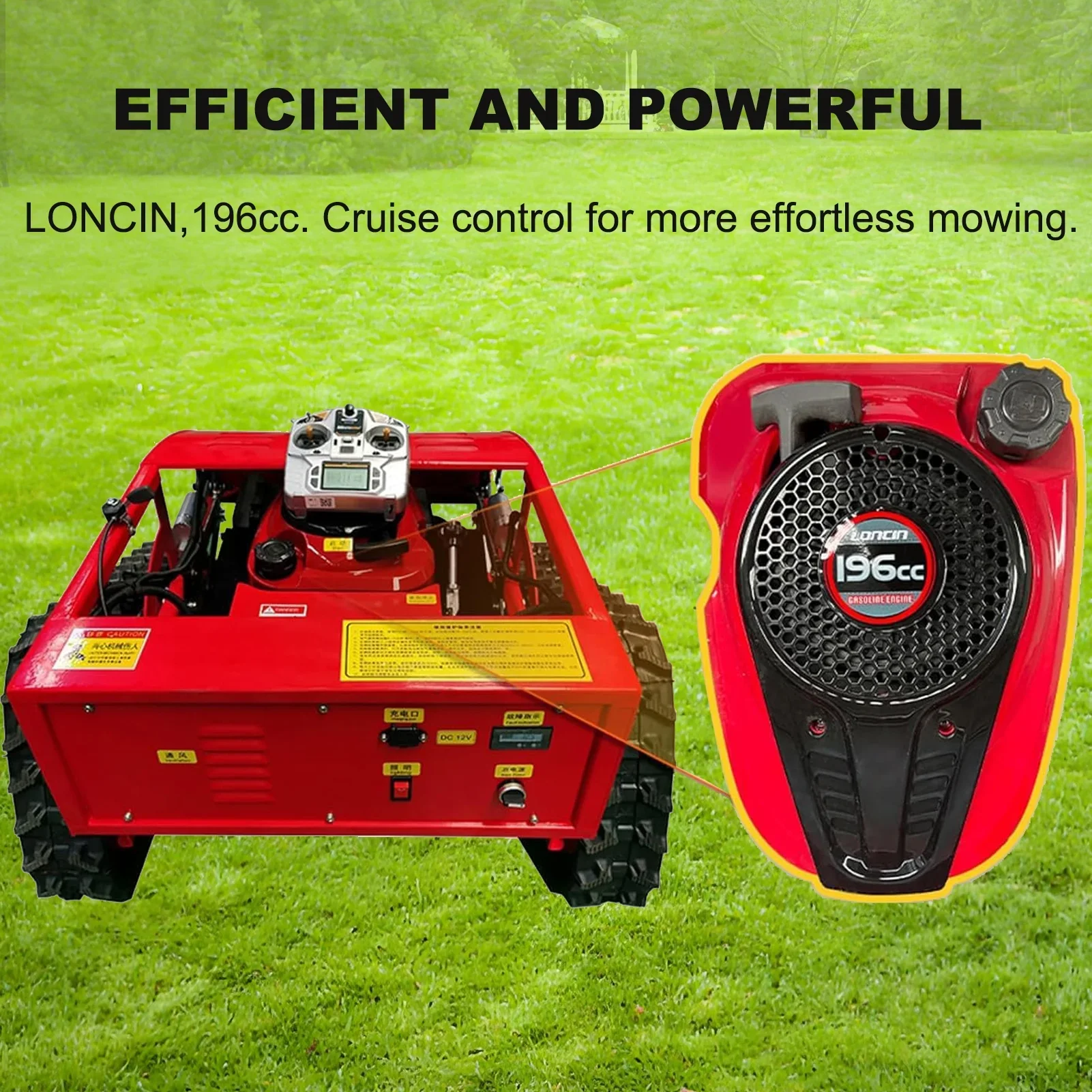 Automatic Remote Control Lawn Mower,   55 cm/ 21.6 inch Mowing Width RC Mower  45�� Climbing  Crawler Mower with EPA Loncin Engine, Wireless Grass Cutting Machine for Yard, Garden, Orchard, Grassland
