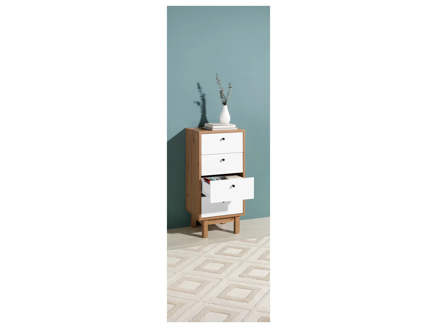 LIVARNO home Chiffonnier Copenhagen, 40 x 85 x 35 cm, imitation chne/blanc
