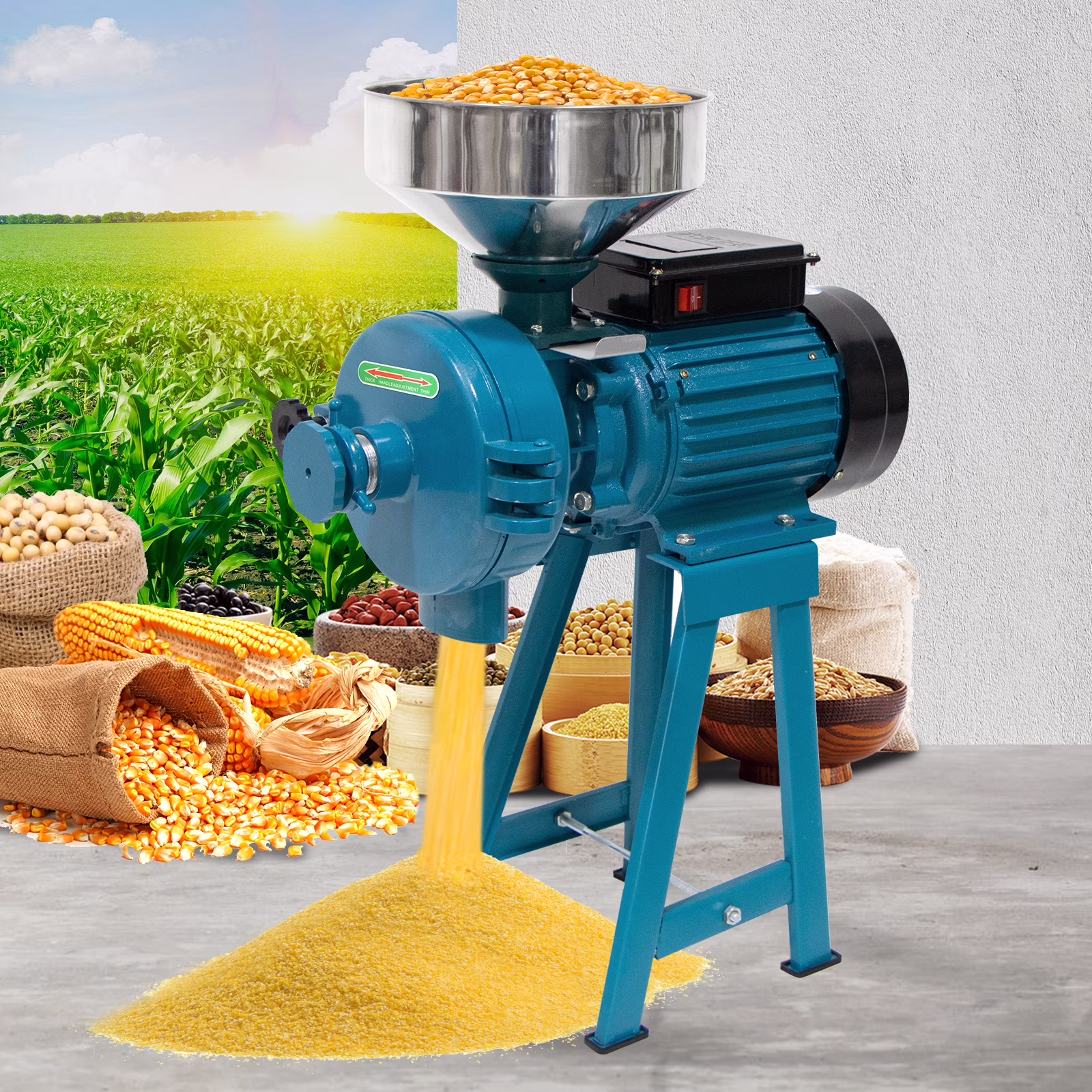 3000W Electric Grain Mill, 110V Corn Grinder, Heavy Duty Commercial Feed Mill, Wet Dry Cereals Grinder(Wet Dry Grinder)