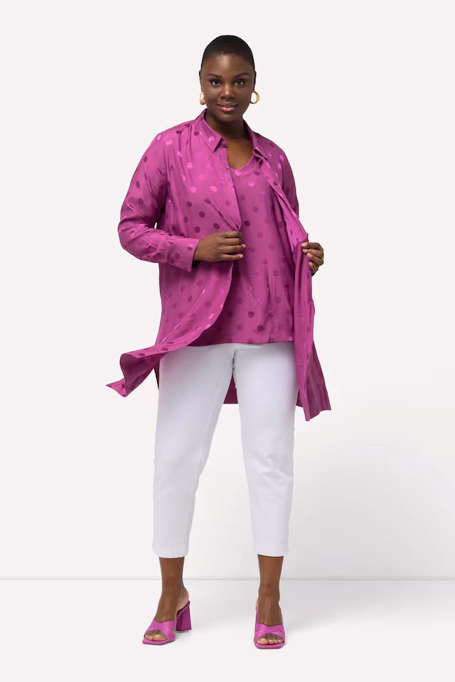 Textured Polka Dot Long Sleeve Tunic Blouse
