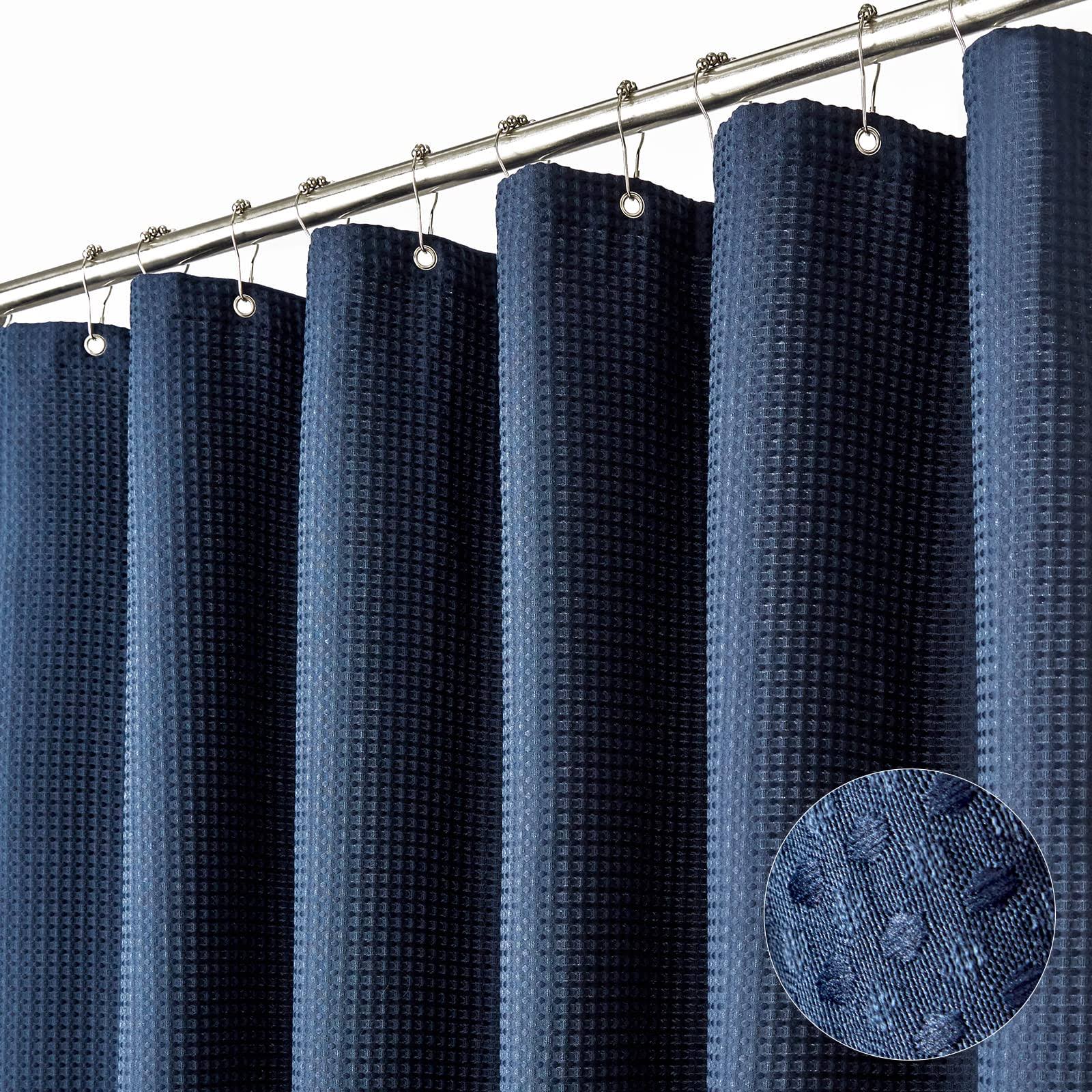 Dynamene Thick Fabric Shower Curtains for Bathroom - Waffle Weave Heavy Duty, 256GSM Hotel Spa Luxury Weighted Polyester Cloth Bath Curtain Set with
