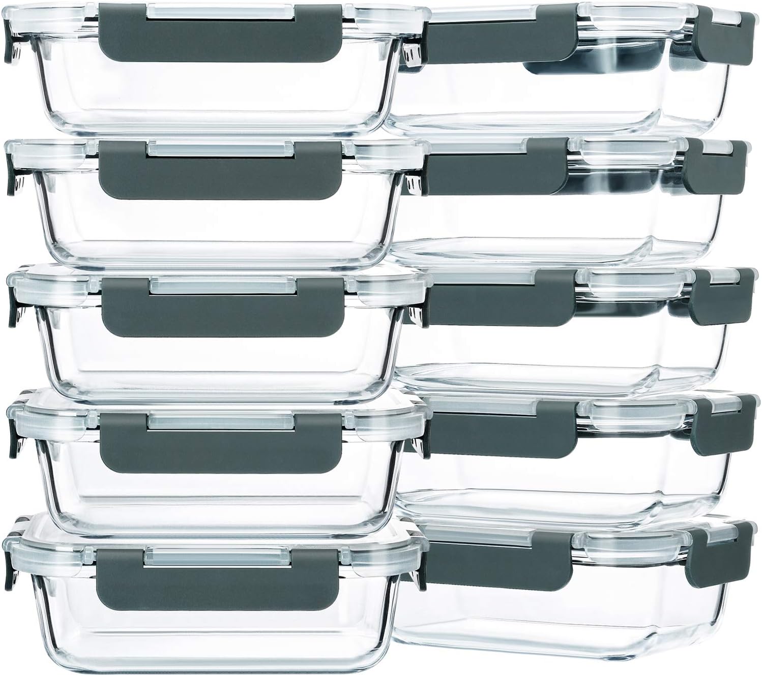 M MCIRCO 10 Pack, 22 oz Glass Food Storage Containers with lids, Gray