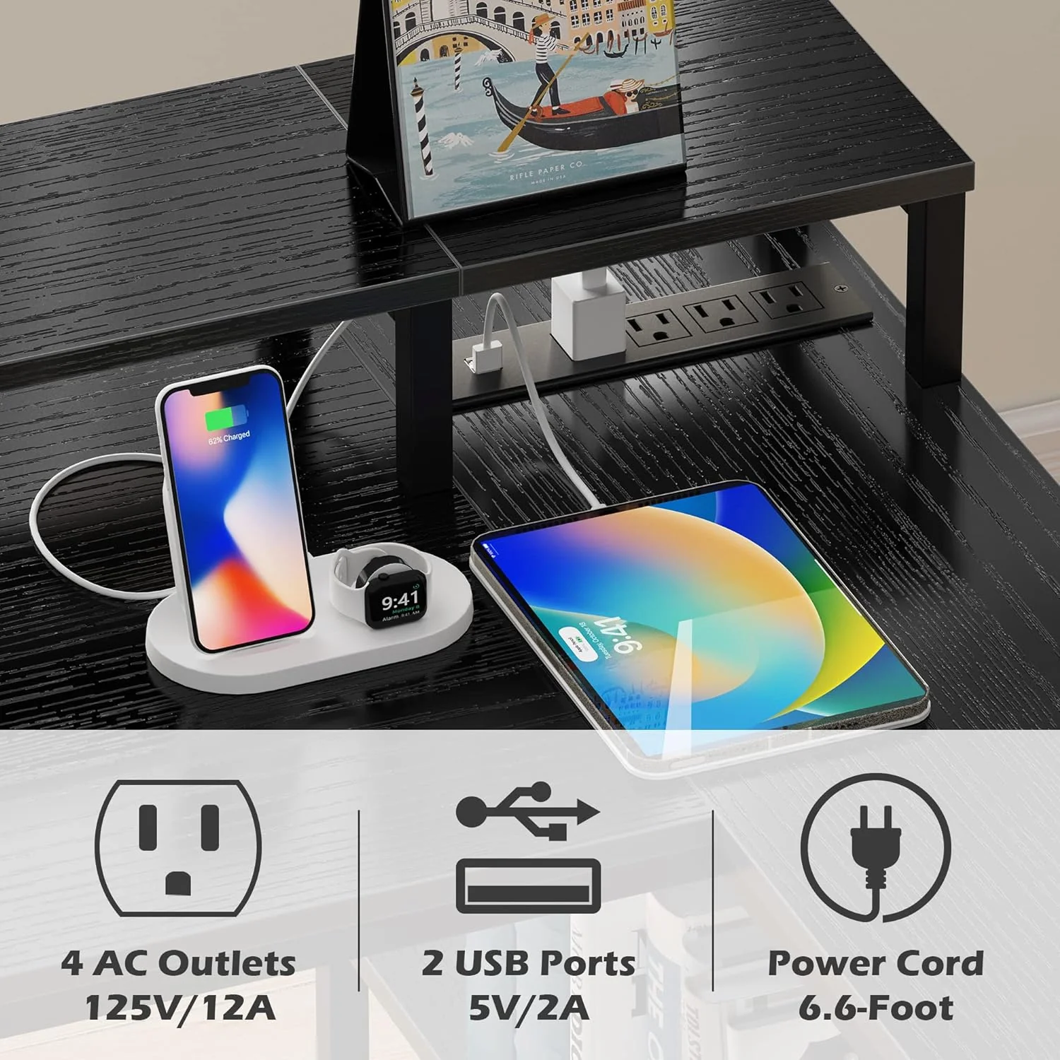 SUPERJARE L Shaped Gaming Desk with LED Lights