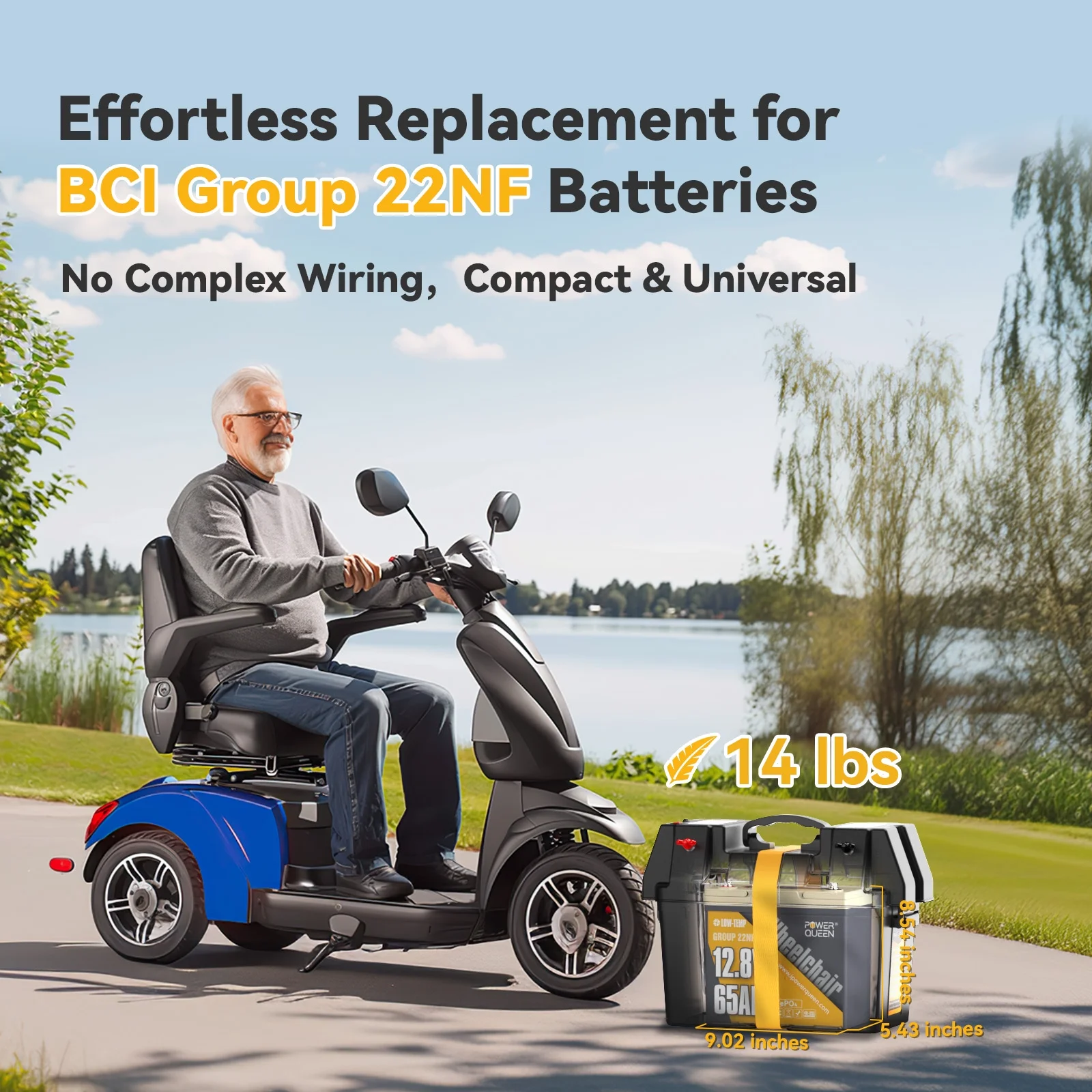 12V 65Ah Group 22NF LiFePO4 Lithium Battery 832Wh for Wheel Chair,Trolling Motor,Camping,Mobility Scooter - Image 3