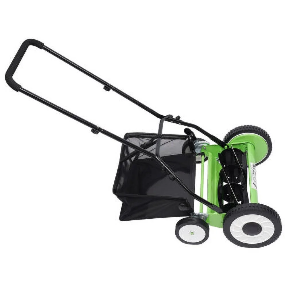 16-Inch Manual Reel Lawn Mower 4 Wheel w/Adjustable Cutting Height Grass Catcher - Image 9