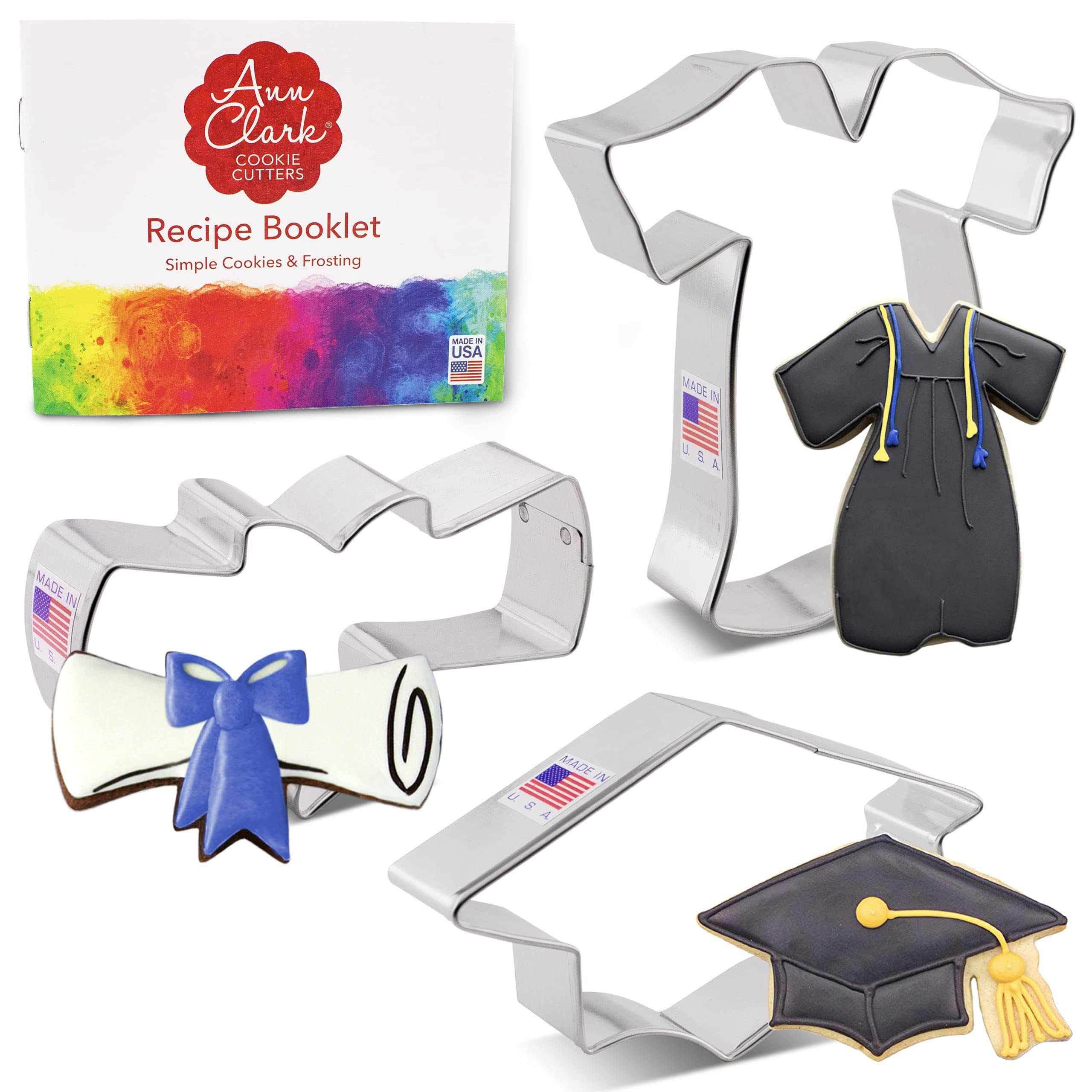 Ann Clark Graduation Cookie Cutter Set, 3-Piece, Made in USA