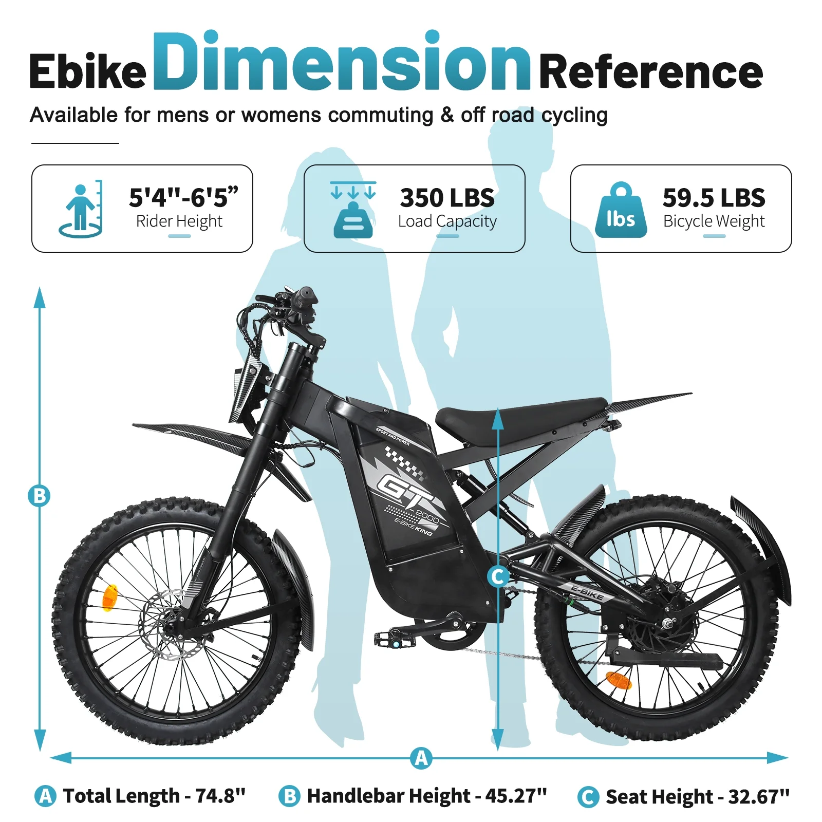 GT2000 Electric Dirt Bike for Adults, 3000W Peak Electric Motorcycle, 37MPH Electric Bike, 48V 30Ah Battery, 85+Miles Mountain Bike, 24" Fat Tire Ebike, Hydraulic Brakes, Full Suspension, UL2849(Black) - Image 6