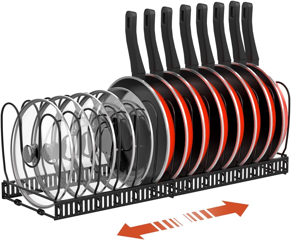 Housolution Pot and Pan Lid Organizer Holder Storage Rack, Black