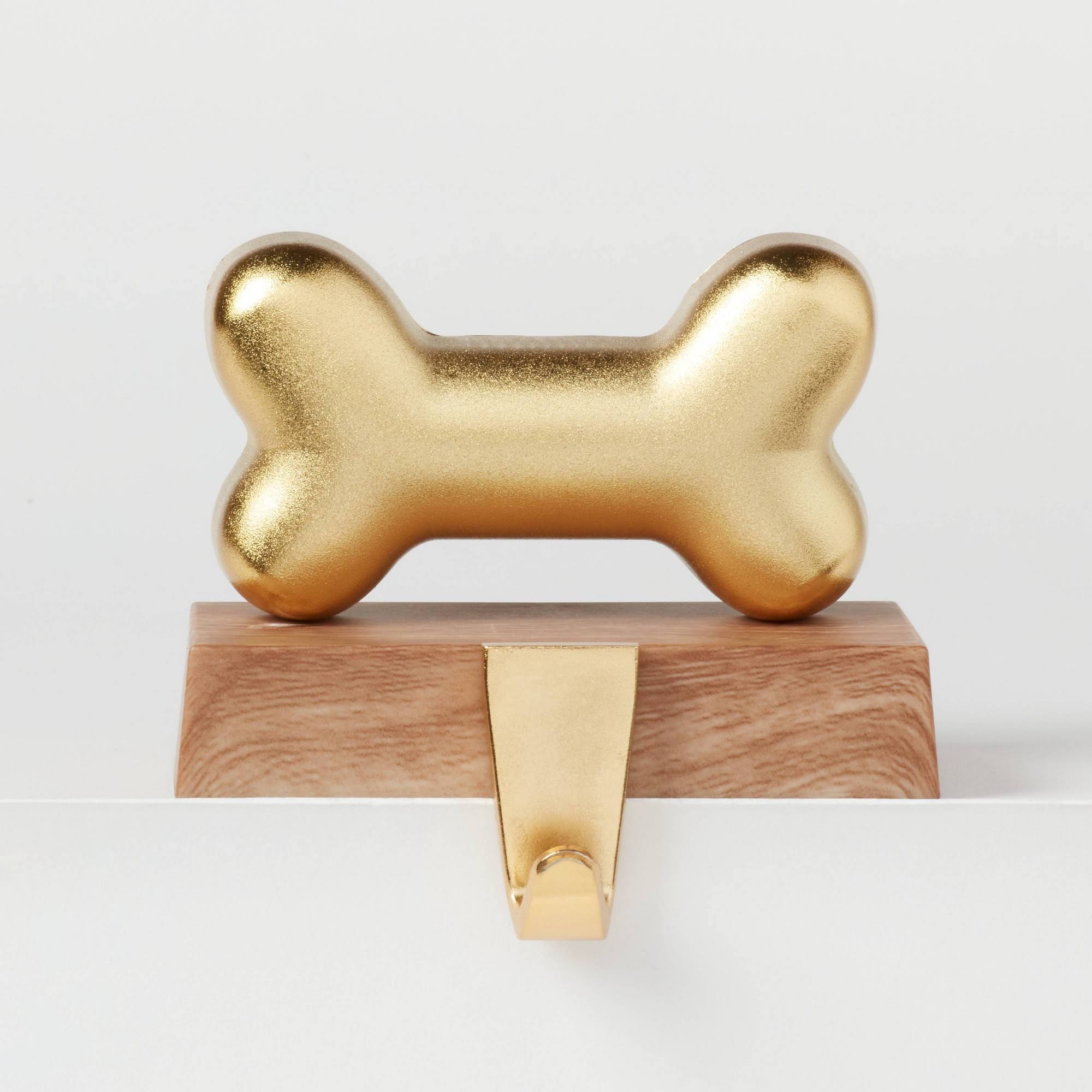 Wondershop Metal Bone Christmas Gold Stocking Holder with Faux Wood Base | Target