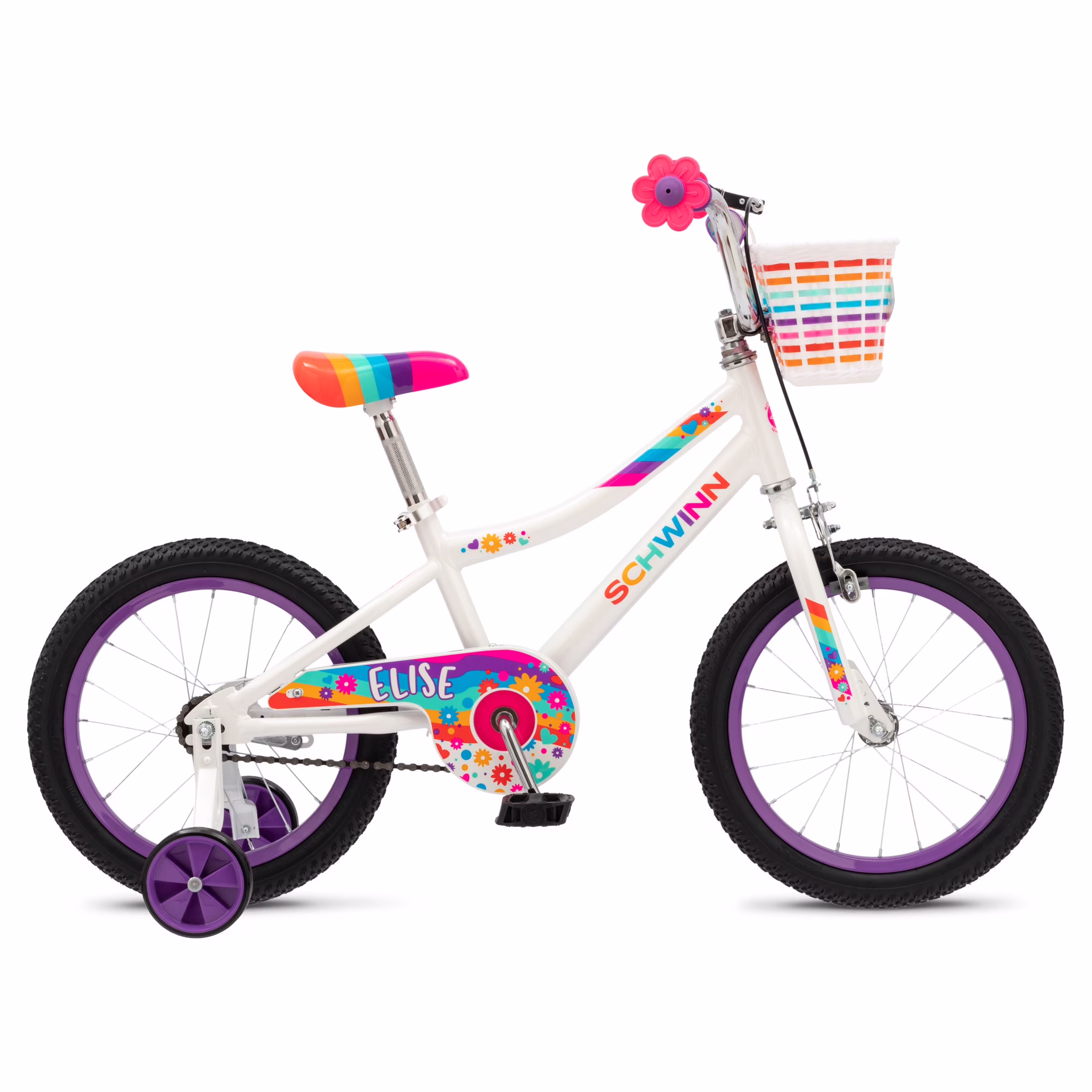 Schwinn Elise Kids Bike with Training Wheels, 16 in Wheels, Ages 3 - 7, White