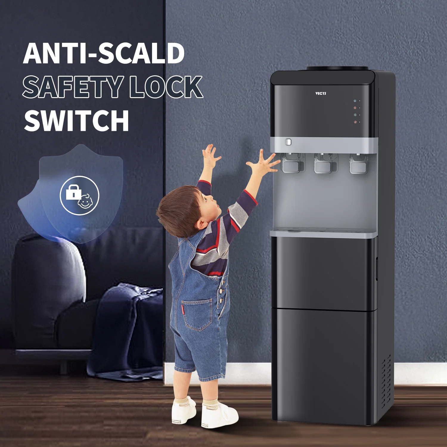 VECYS Hot Water Dispenser with Ice Maker, 27 lb Daily Ice & Child Lock