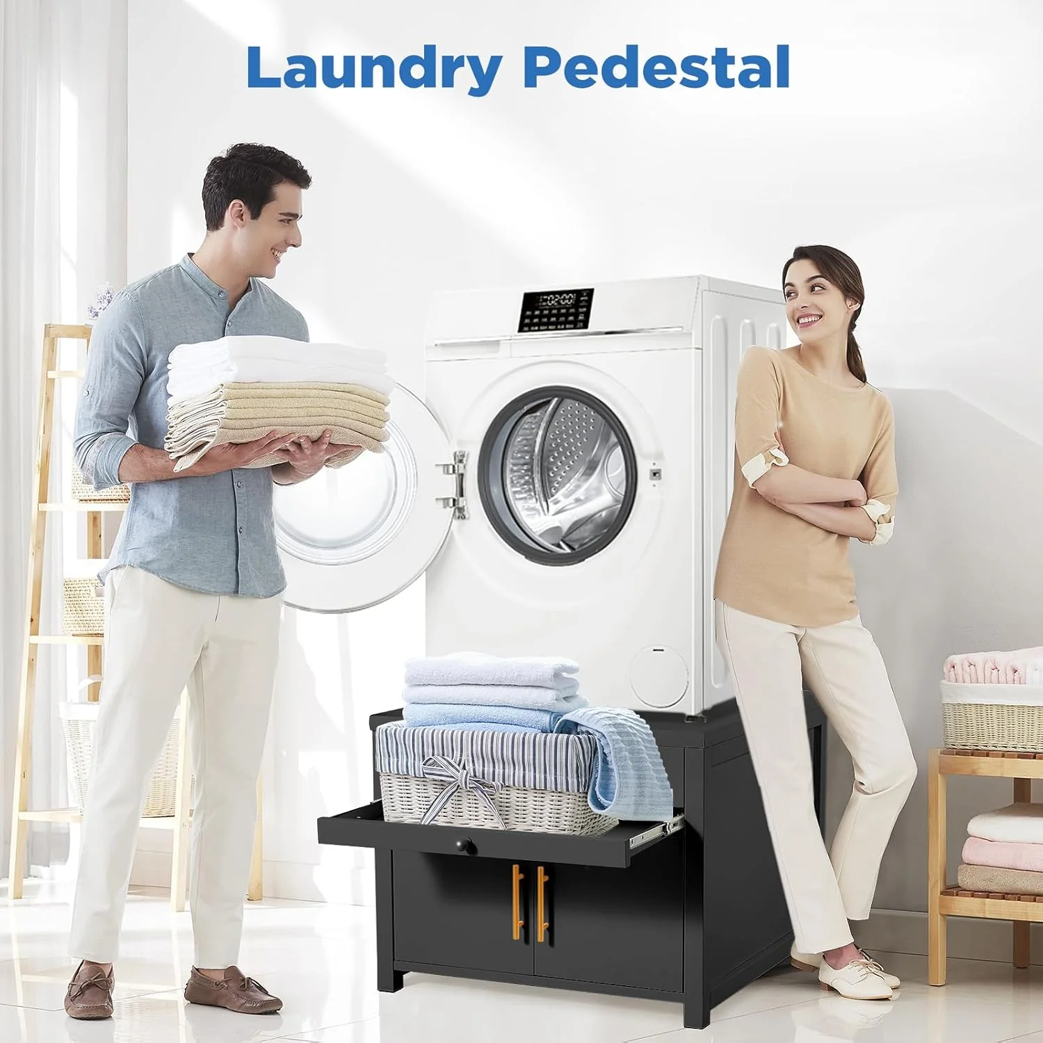 AECOJOY Laundry Pedestal, 700 LBS Capacity Washer Dryer Pedestal, 29″L*29″W*23″ H Washer and Dryer Stand (Black)
