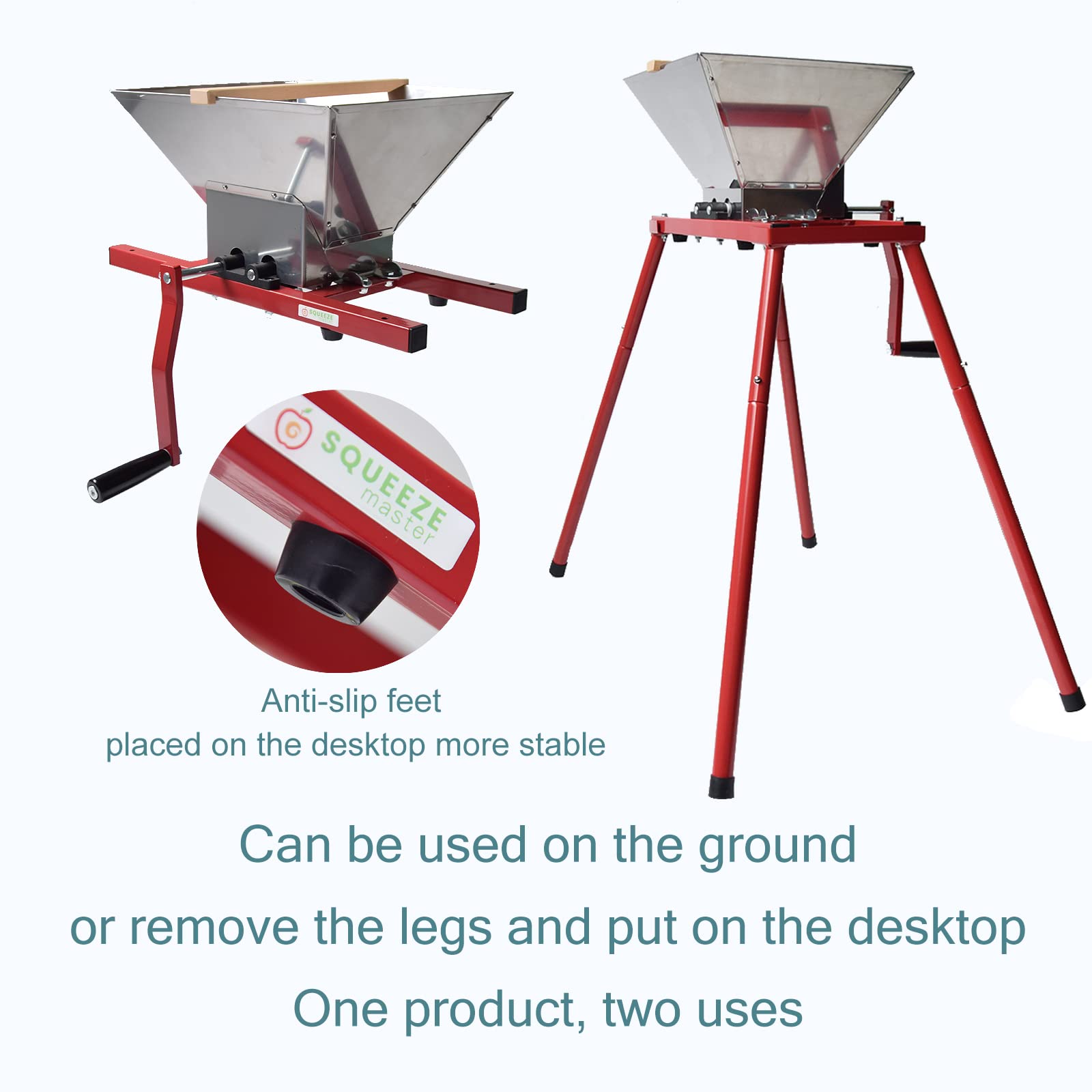 Fruit Apple Wine Classic Crusher With Stand -7 Litre/1.8Gallon Manual Grinder- Large Stainless Steel-Red