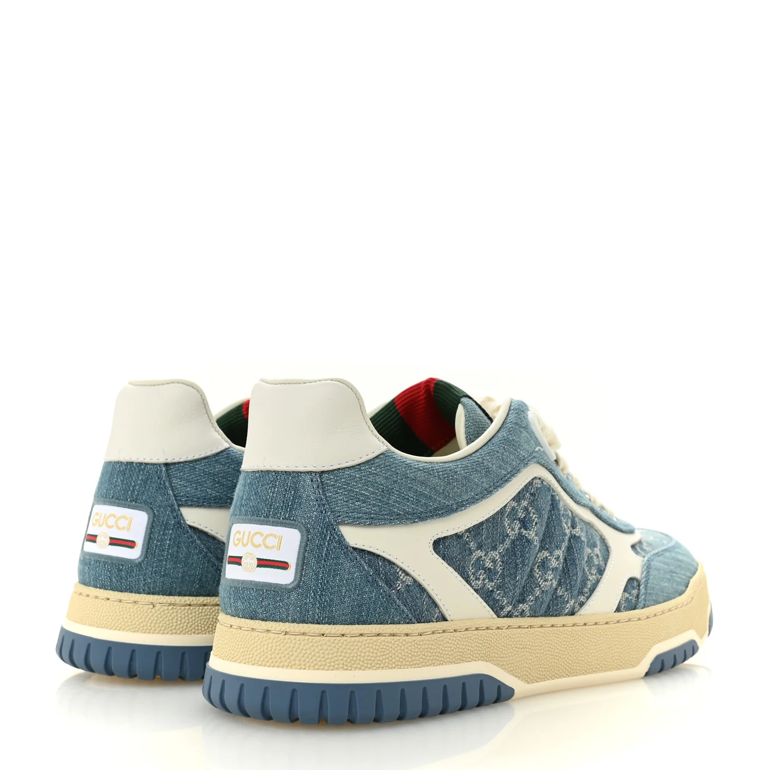 New Denim Delave GG Monogram Womens Re-Web Sneakers 40 Light Blue Royale