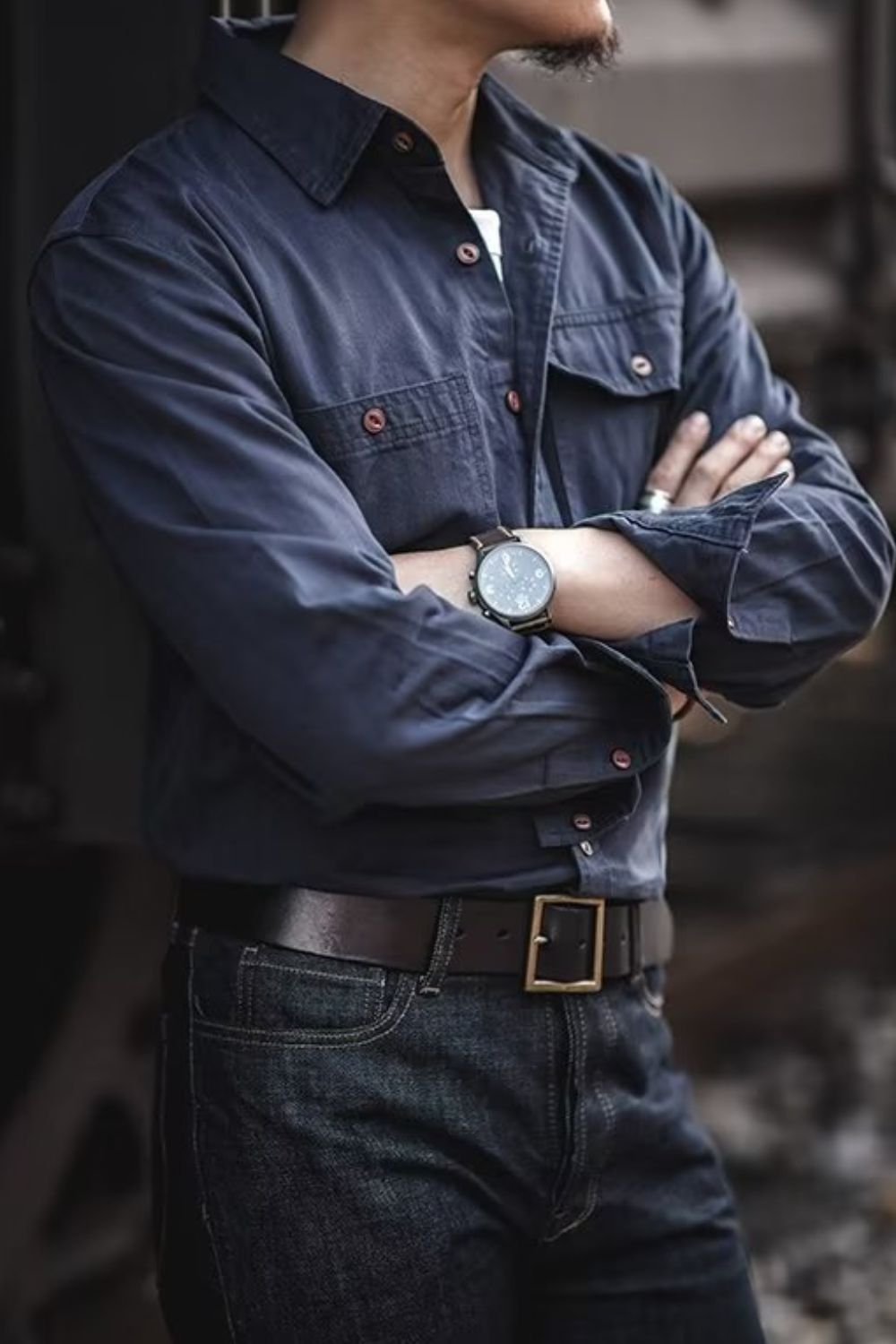 Men’s Button Down Long Sleeve Shirt with Chest Pockets