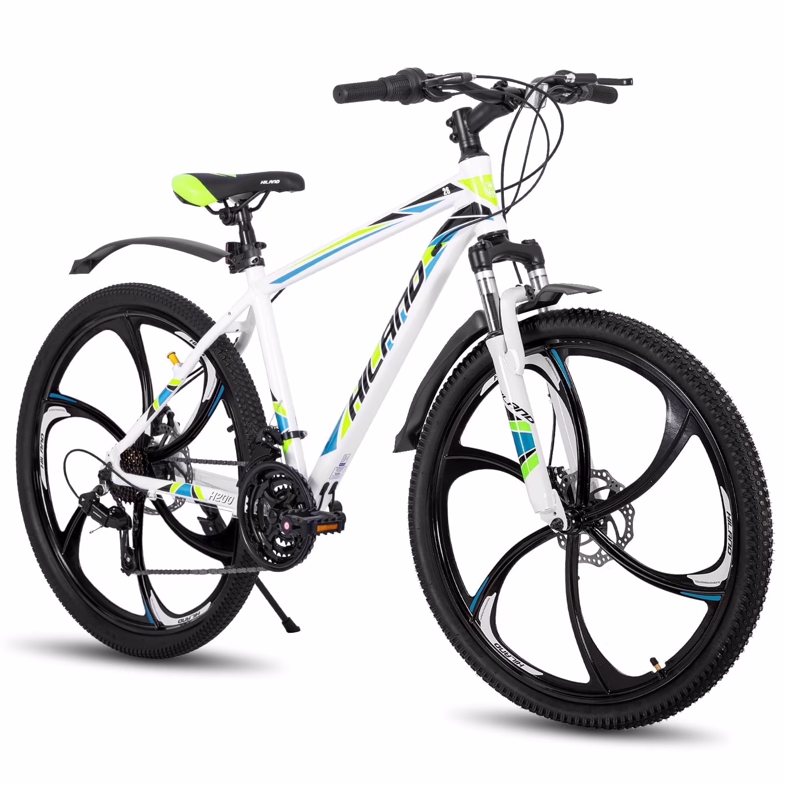Hiland Mountain Bike, Multi-Spokes,Shimano 21 Speeds Drivetrain,Aluminum Frame 26 inch Wheels, Men's MTB Bicycle, White
