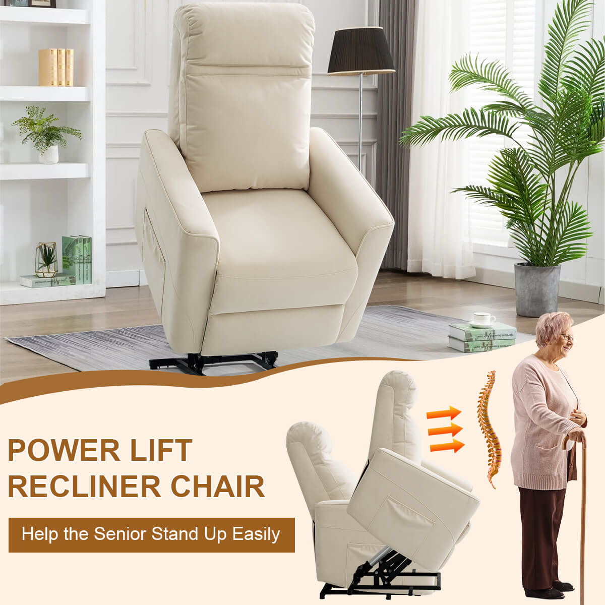 Fauteuil releveur électrique avec massage par pétrissage, en tissu