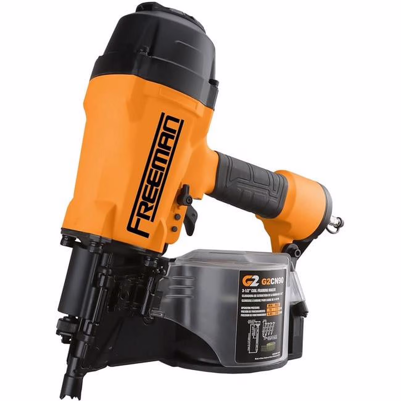 Freeman G2CN90 2nd Generation Pneumatic 15 Degree 3-1/2 Coil Framing Nailer with Adjustable Metal Belt Hook and 1/4 NPT Air Connector