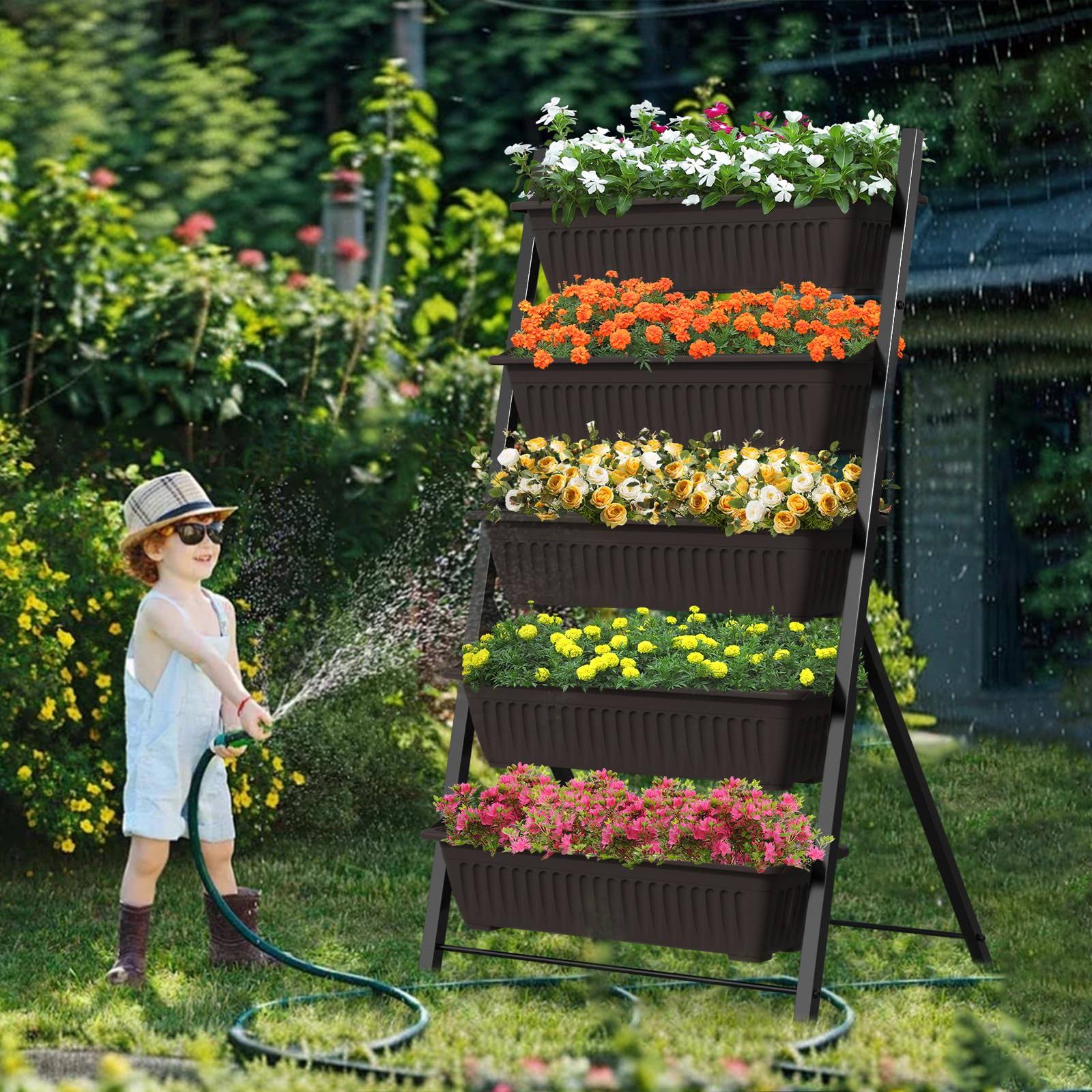 G Taleco Gear Vertical Garden Planter, 5 Tiers Vertical Raised Garden Bed Metal Elevated Herb Planter Box Vegetable Flower Planters for Patio Deck