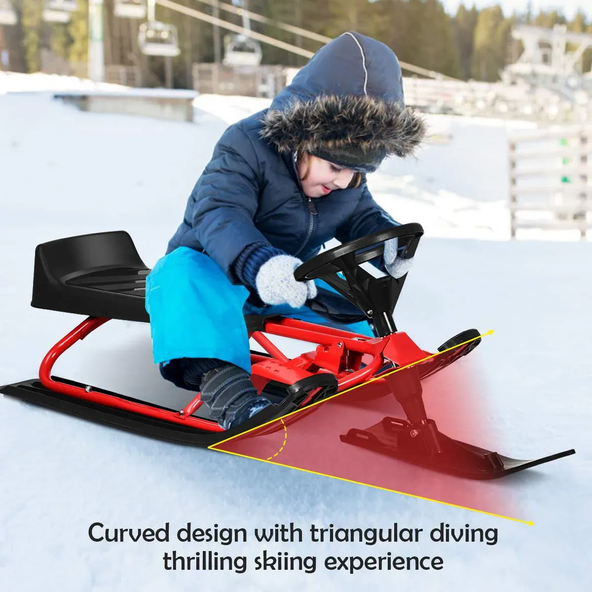 Luge de course sur neige, planche de glisse pour skis avec double freins