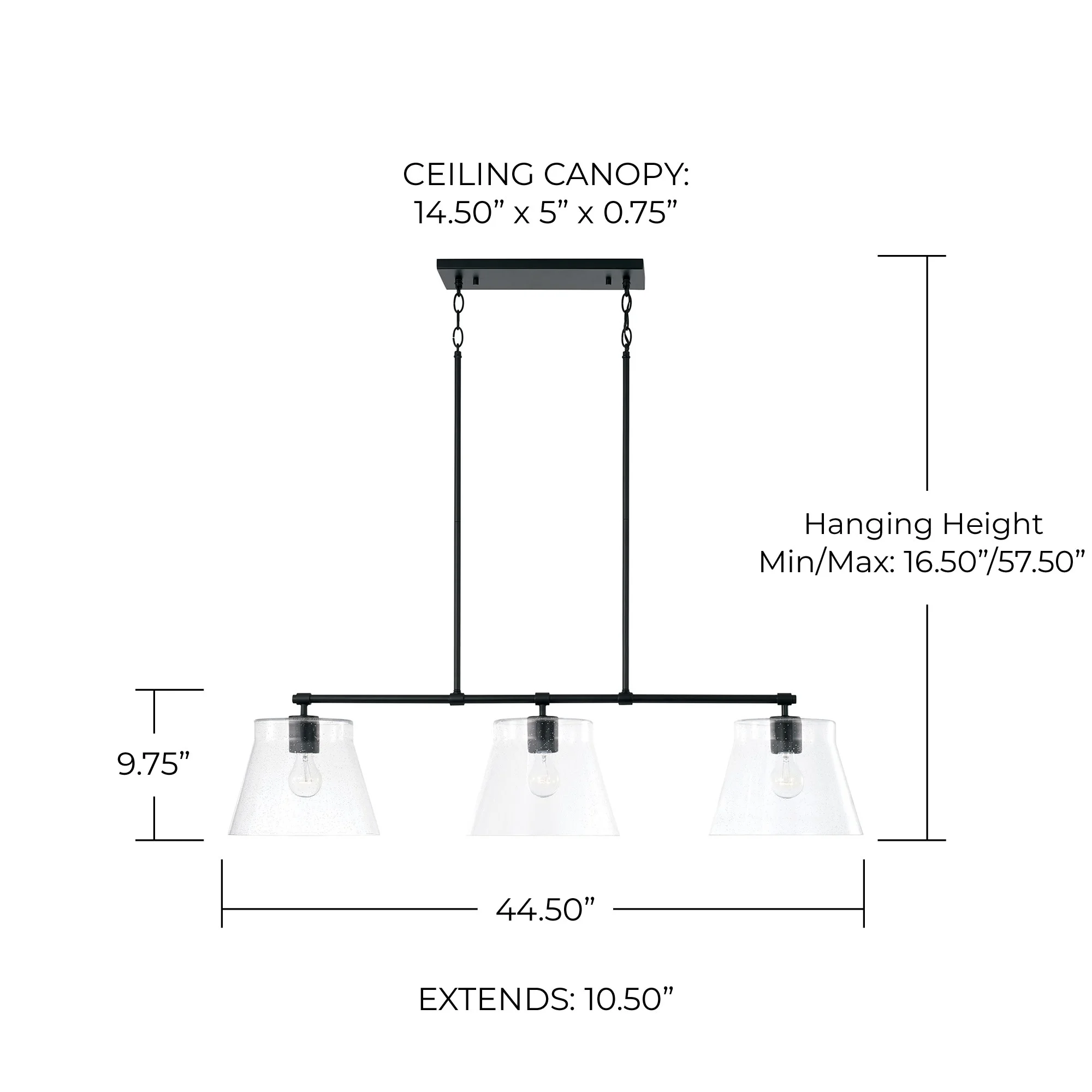 Capital Lighting 846931 Baker 3 Light 45" Wide Linear Chandelier - Black