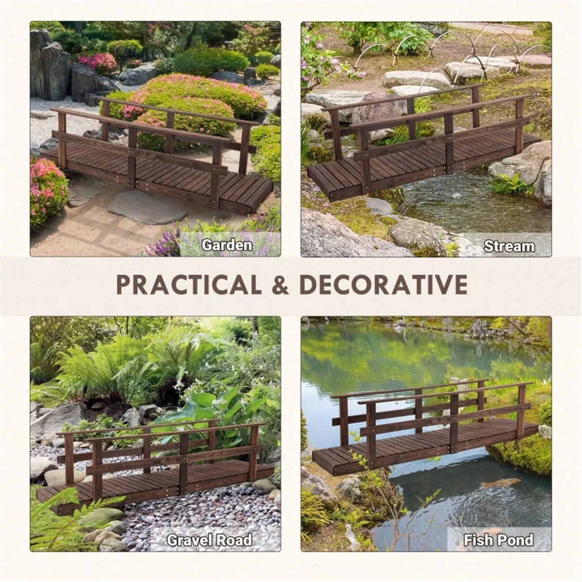 5 ft Wooden Garden Bridge Arc Footbridge