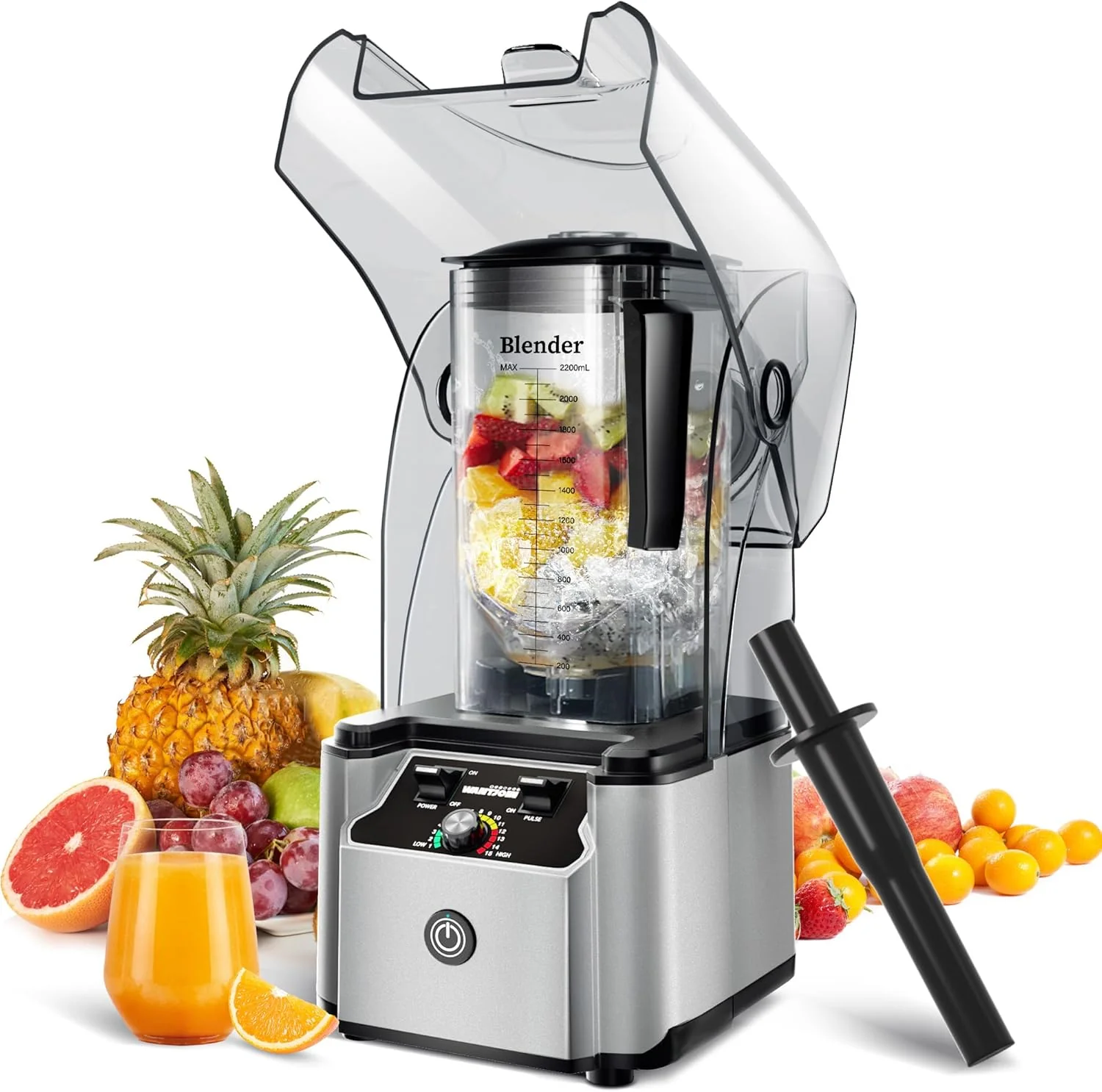 Blender professionnel WantJoin avec enceinte insonorisée, 2200 W, puissant et silencieux, autonettoyant, noir.