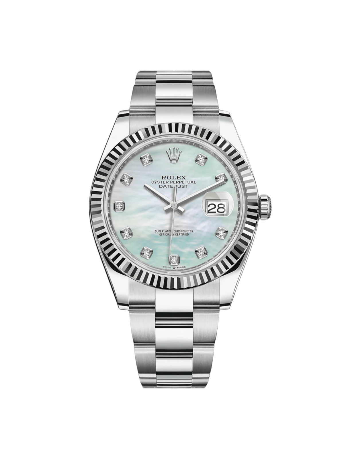 [Super Clone]RLX  Datejust 41 Mother of Pearl Diamond Stainless Steel Fluted Oyster - 126334
