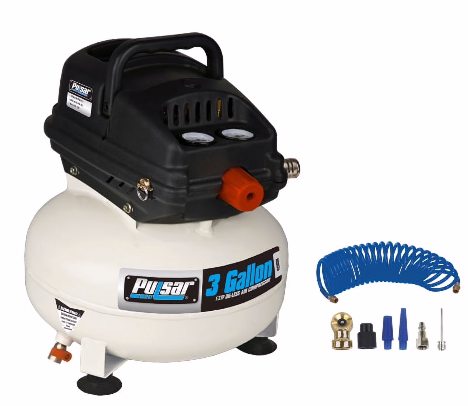 Pulsar 3 Gallon Oil-Free Pancake Air Compressor with Air Hose and Accessory Kit, 6 Piece