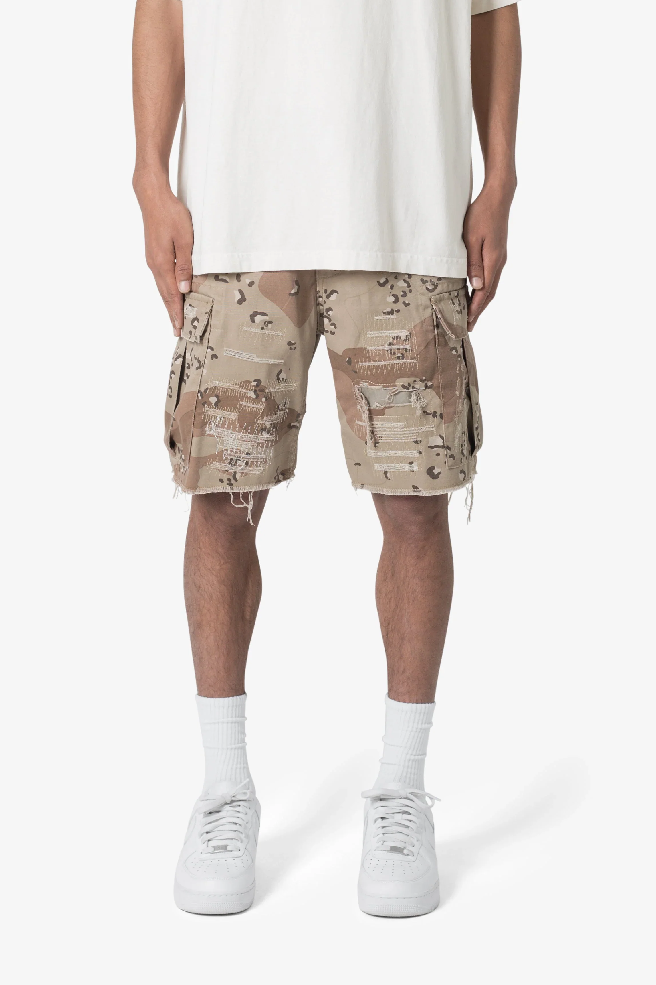 Distressed Cargo Shorts - Desert Camo
