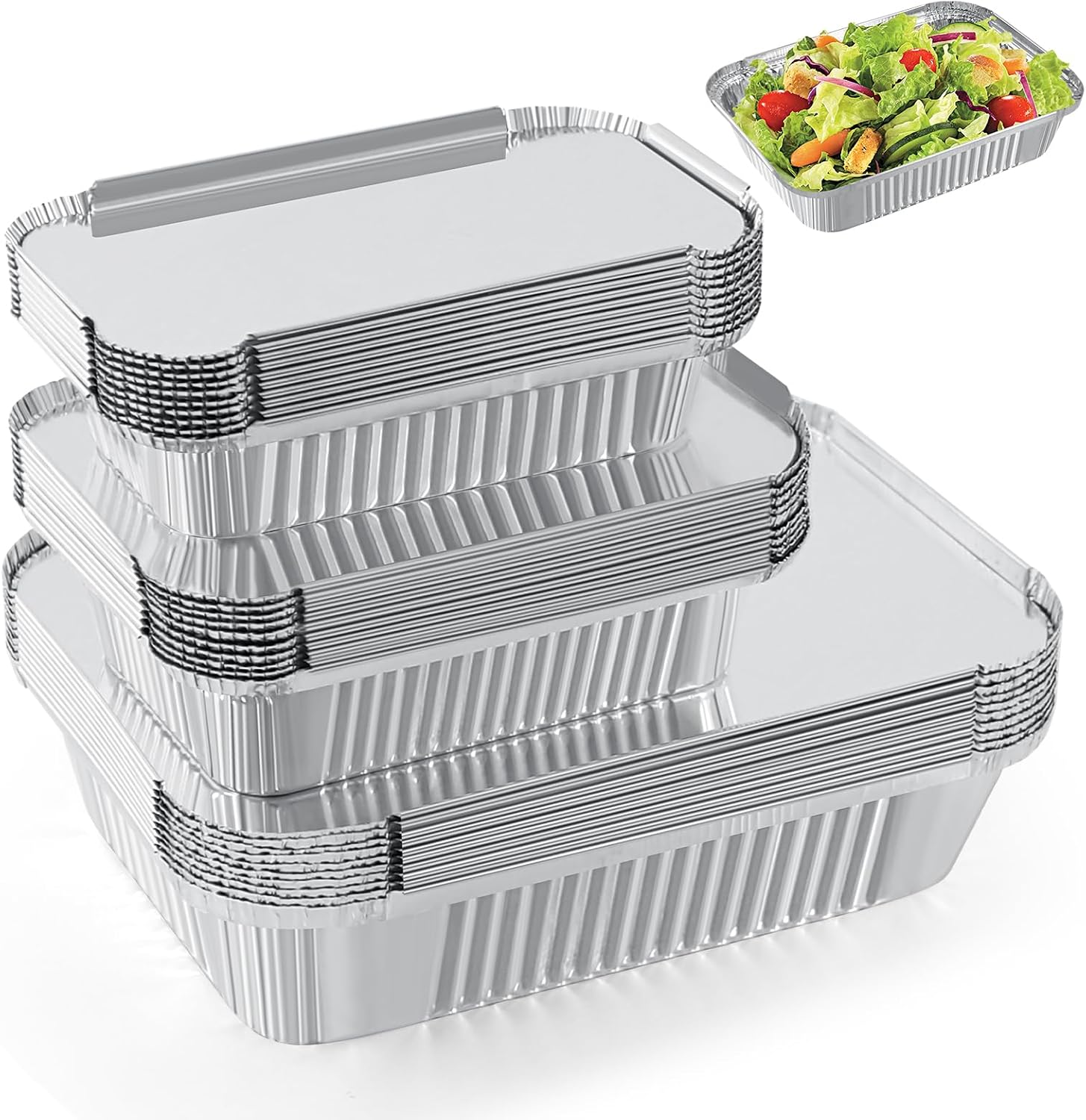 Notwoe® 30 Pack Disposable Aluminum Pans With Lids, 10x7.5 And 7.3x5.3 Square 6.9x4.3 Square Combo Set, Disposable Baking and Cake Pan(30 Pack with Lids)