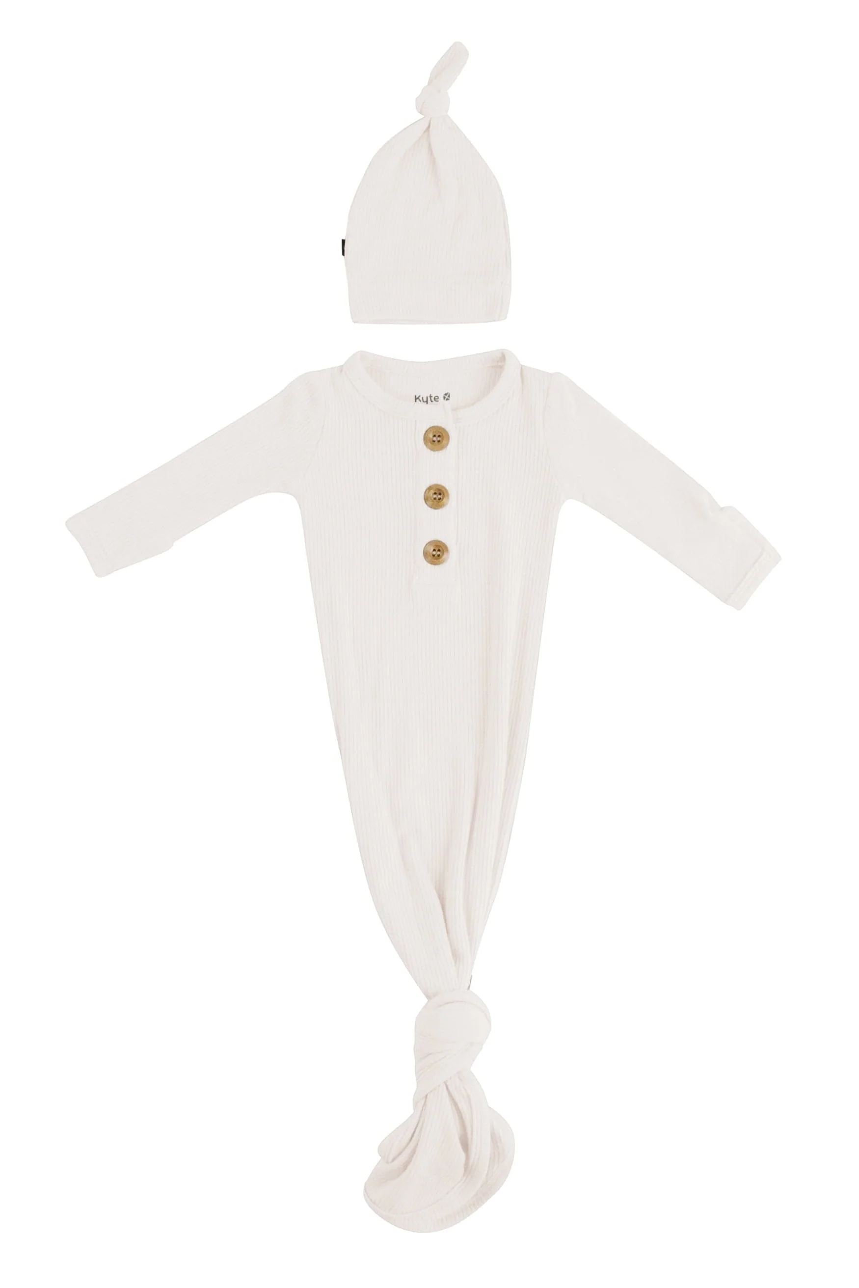 Ribbed Knotted Day Gown with Hat Set in Oat