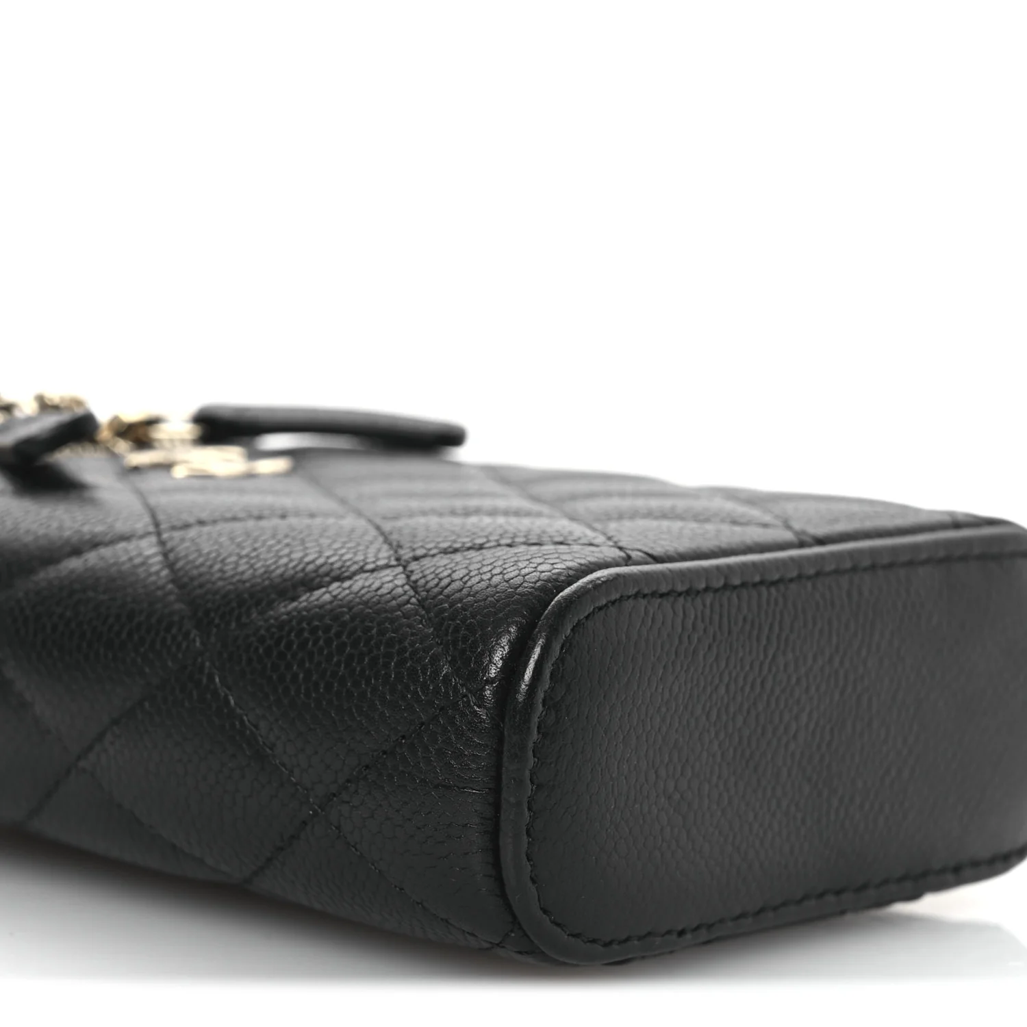 Caviar Quilted Small Vertical Coco Beauty Vanity Case With Chain Black
