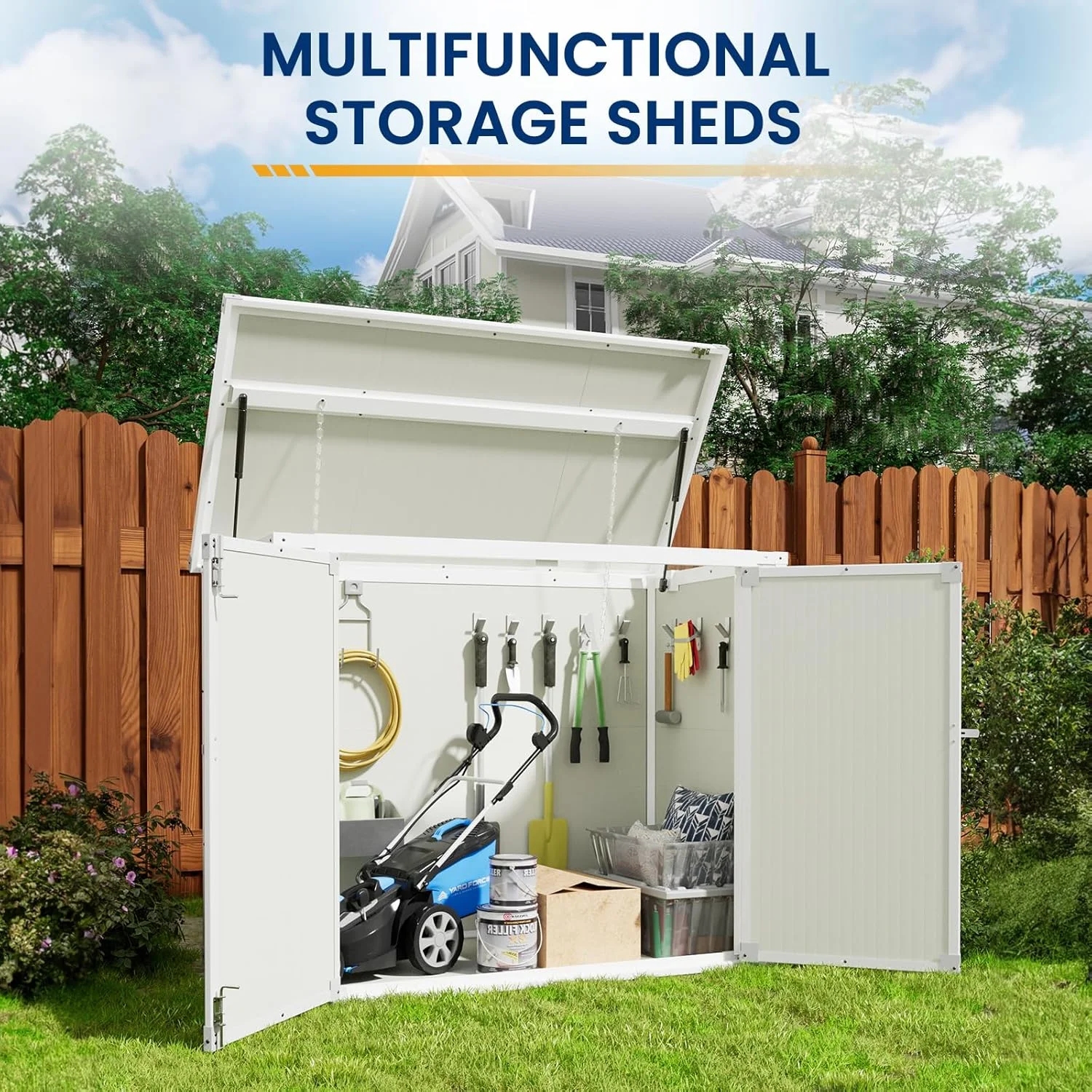 Outdoor Storage Shed 41 Cu Ft Weather Resistant Resin with Floor Gray(Gray) - Image 9