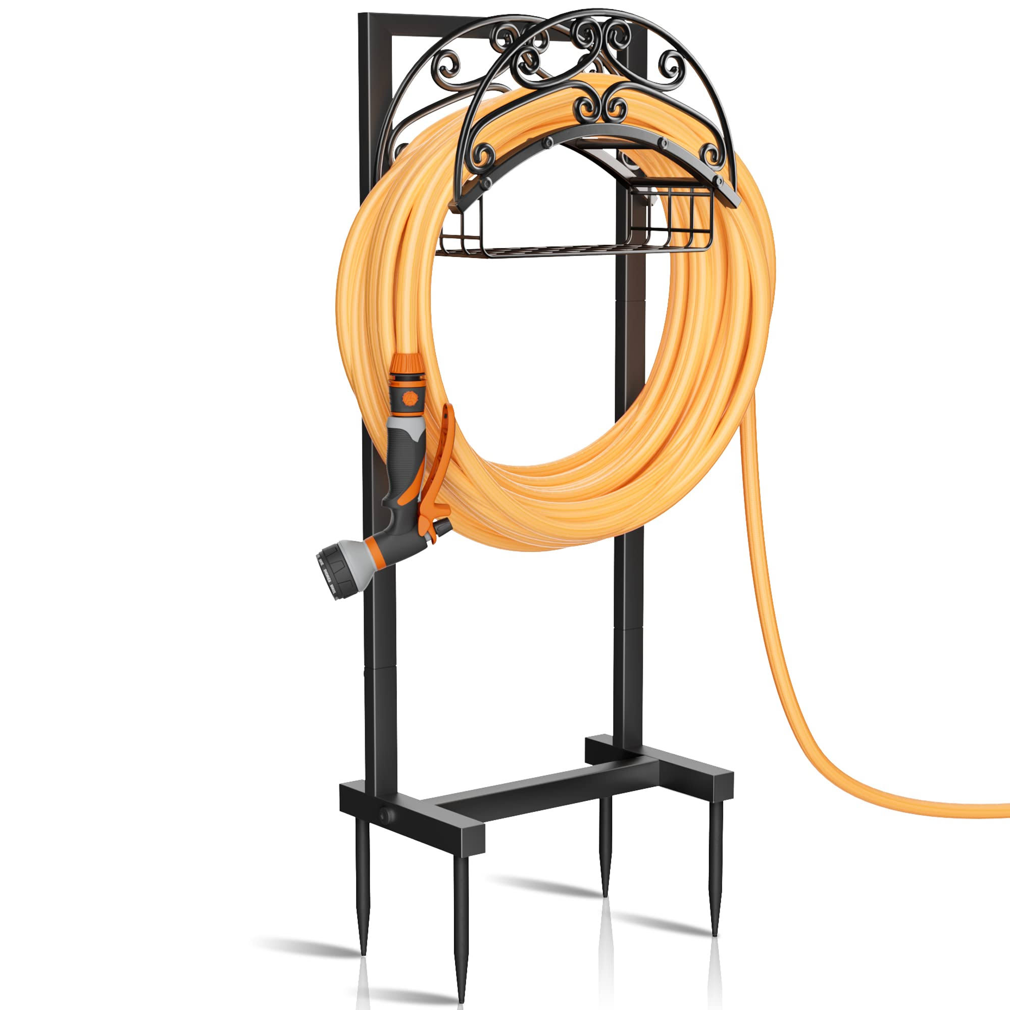 Gayuteay Garden Hose Holder - Upgraded Water Hose Holder Holds 151-feet Hose, Heavy Duty Metal Hose Stand Sturdy Freestanding Hose Hanger, Detachable