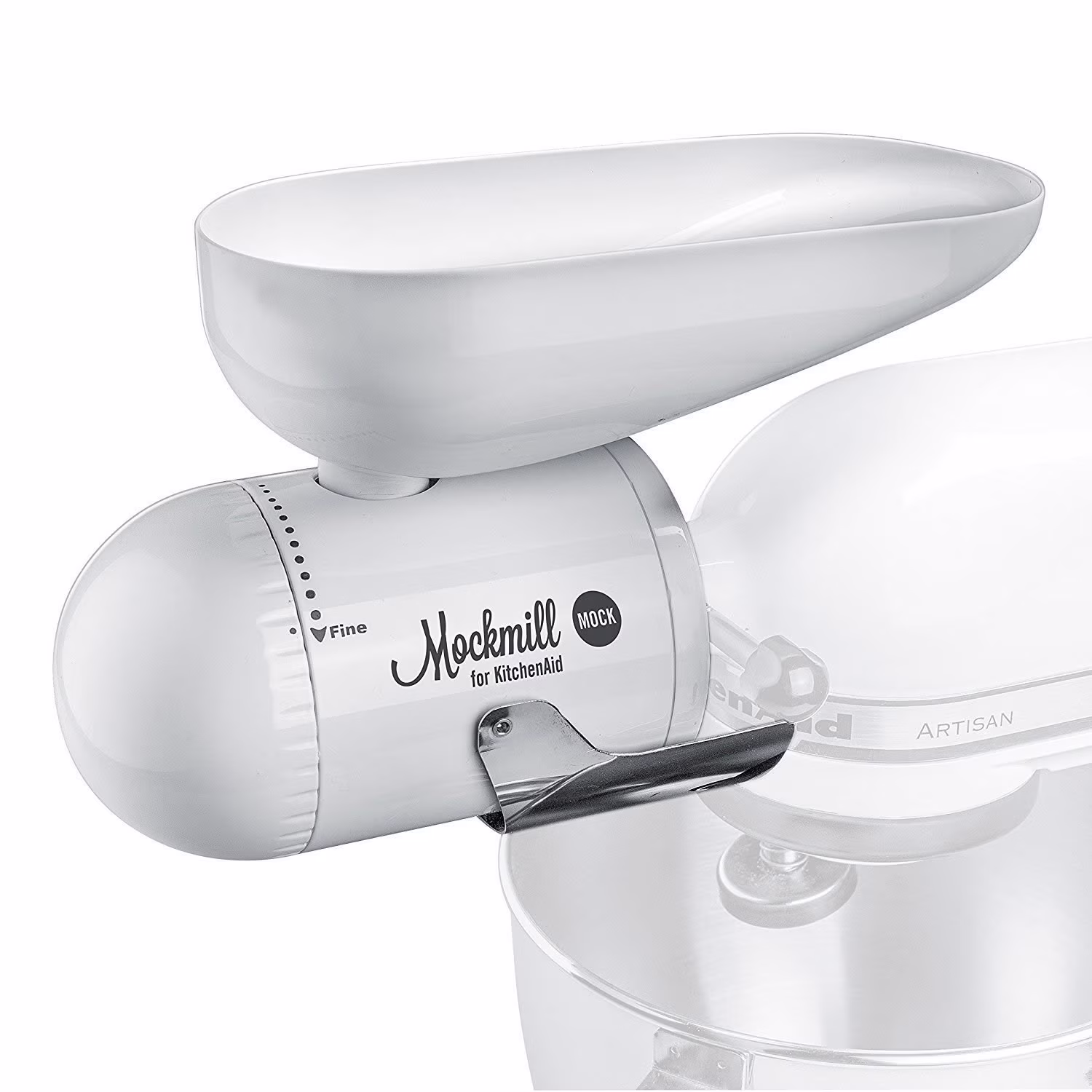 Wolfgang Mock Mockmill Kitchenaid White Metal and Ceramic Grain Mill Attachment