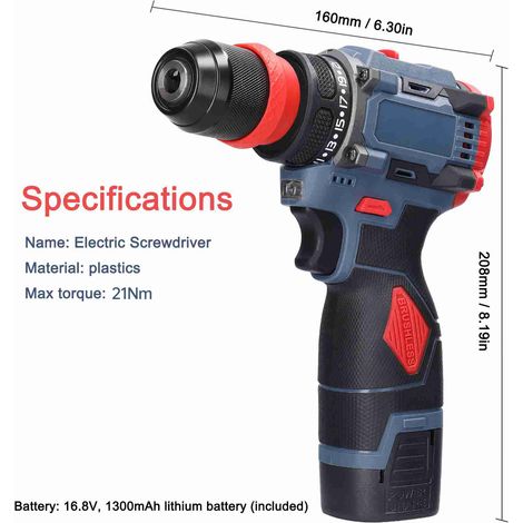 Perceuse-visseuse sans fil 16,8V 2-en-1, moteur sans balais, couple 21Nm, pour installation d’appareils électroménagers, de meubles et réparation automobile et électronique — vue 5