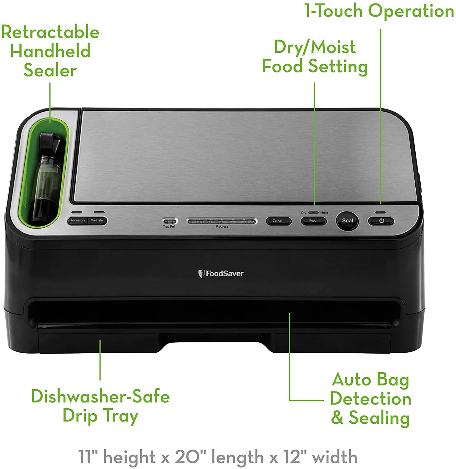 Foodsaver V4400 2 - in - 1 Vacuum Sealer Machine with Automatic Bag Detection and Starter Kit | Safety Certified | Black and Silver