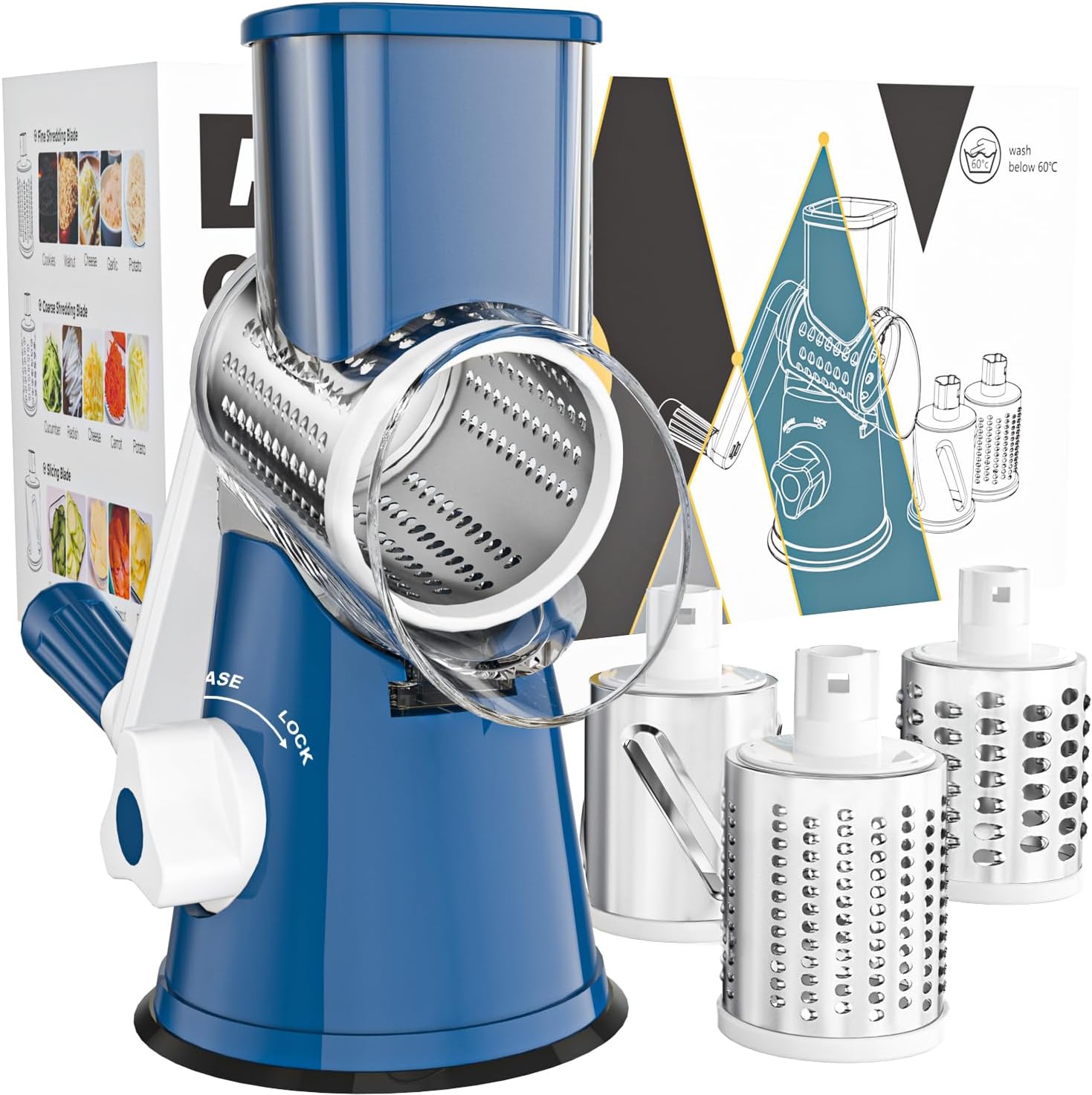 Cambom Rotary Cheese Grater Hand Crank Cheese Shredder, Black